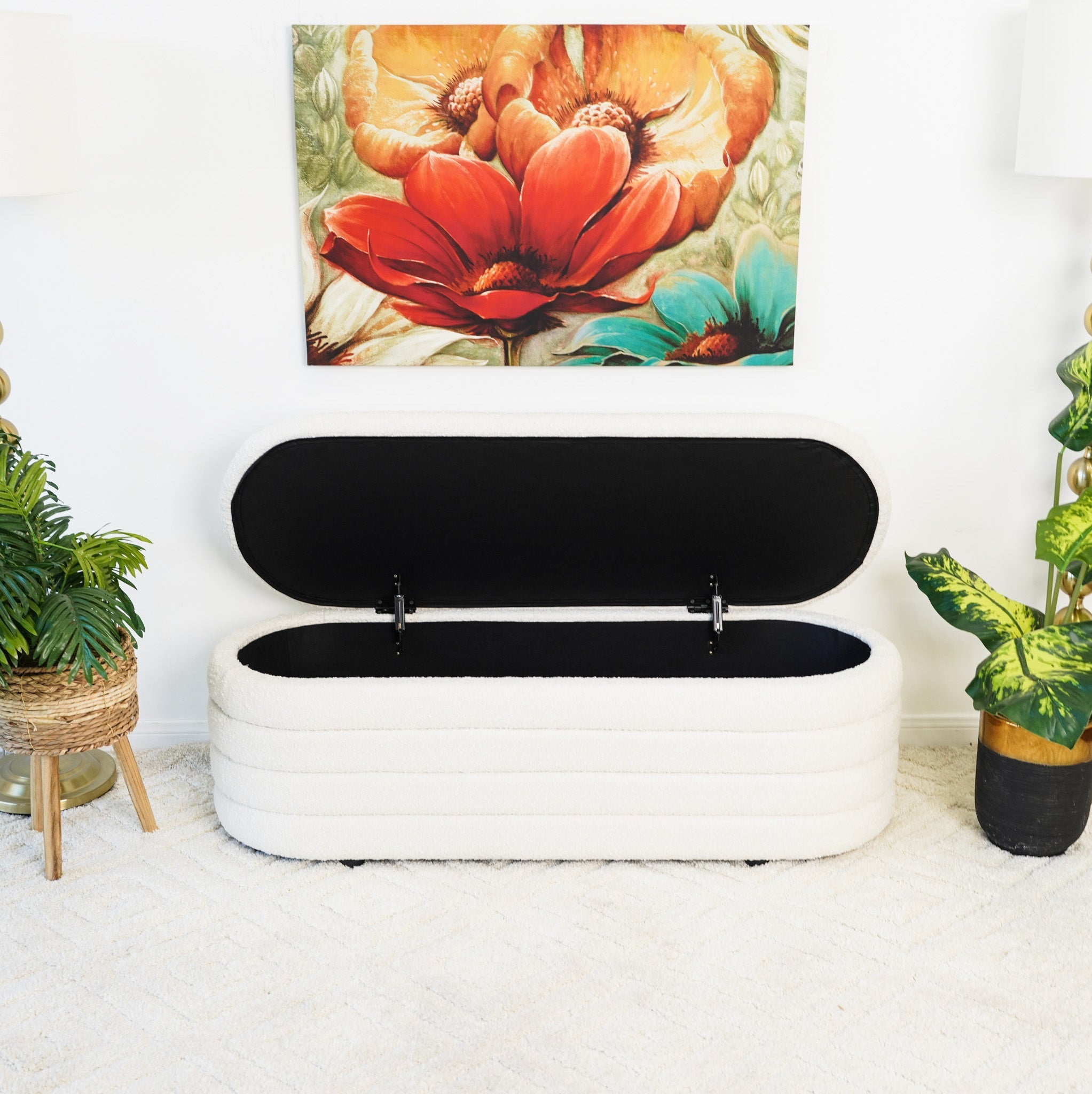 Ashcroft - Cabana White Boucle Bench w/Storage