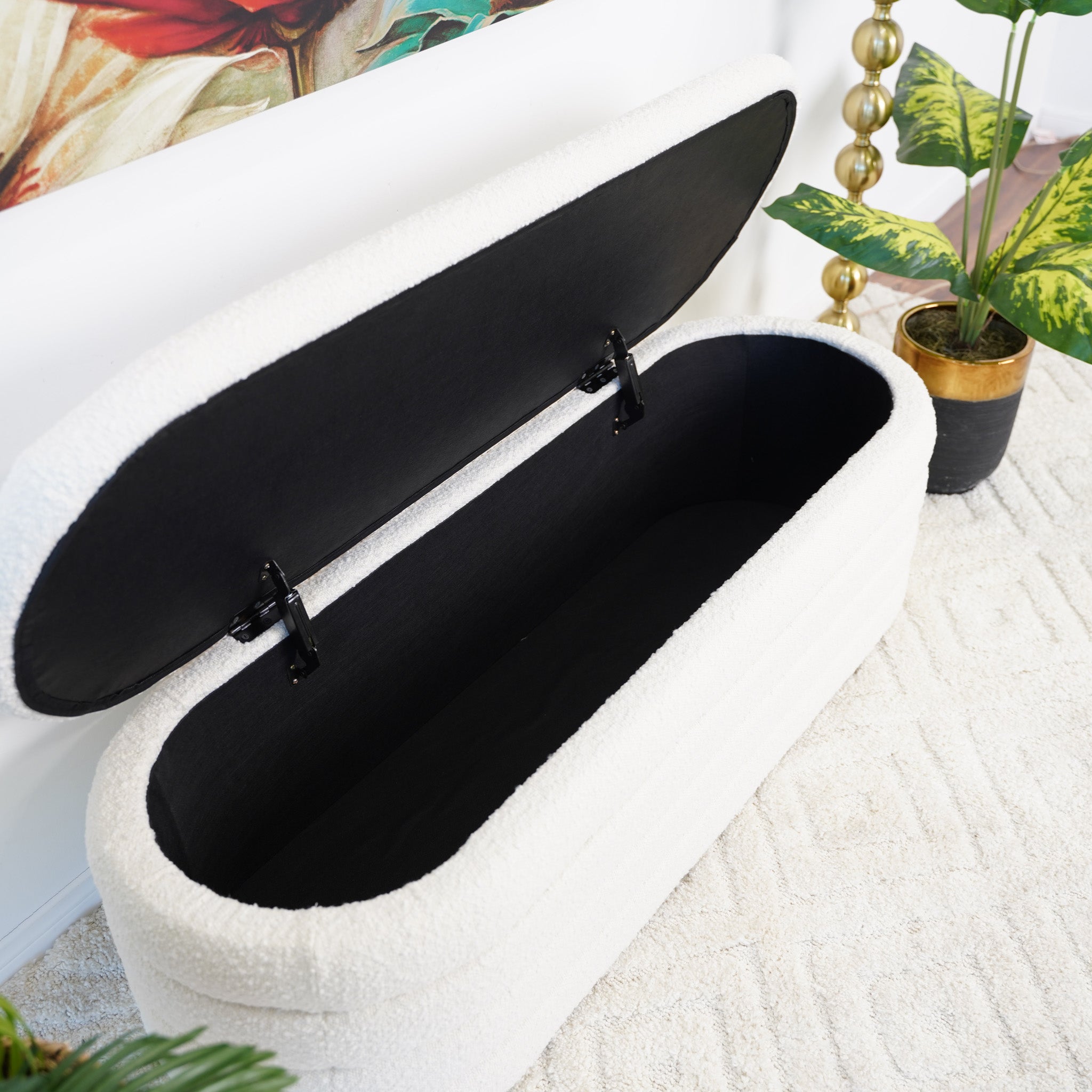 Ashcroft - Cabana White Boucle Bench w/Storage