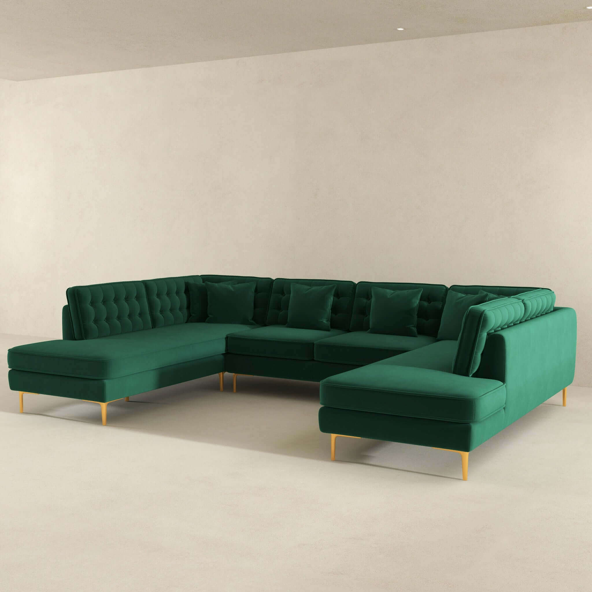 Ashcroft – Brooke Velvet U-Shape Corner Sofa in Green