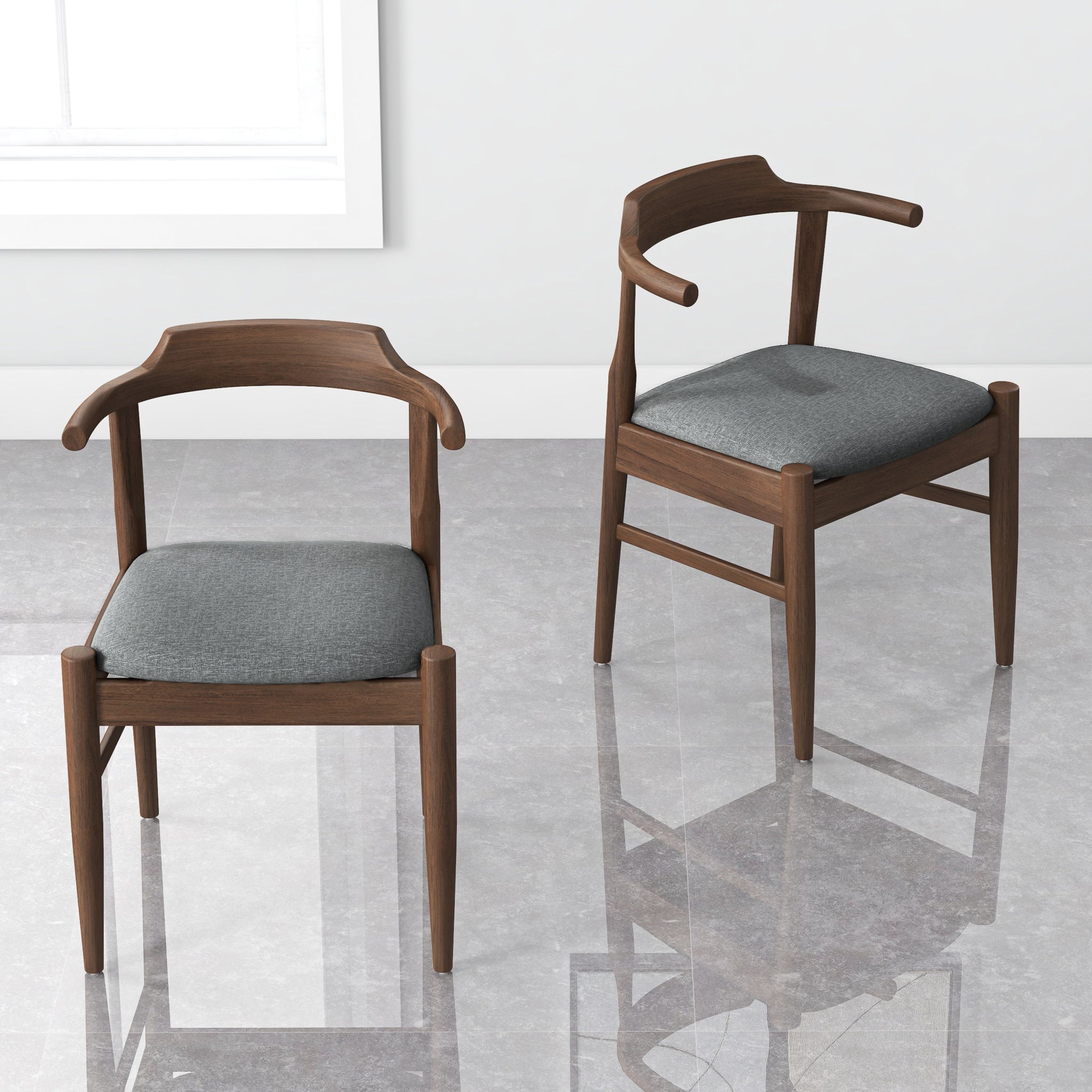 Ashcroft - Leon Mid-Century Modern Gray Fabric Dining Chair (Set of 2)