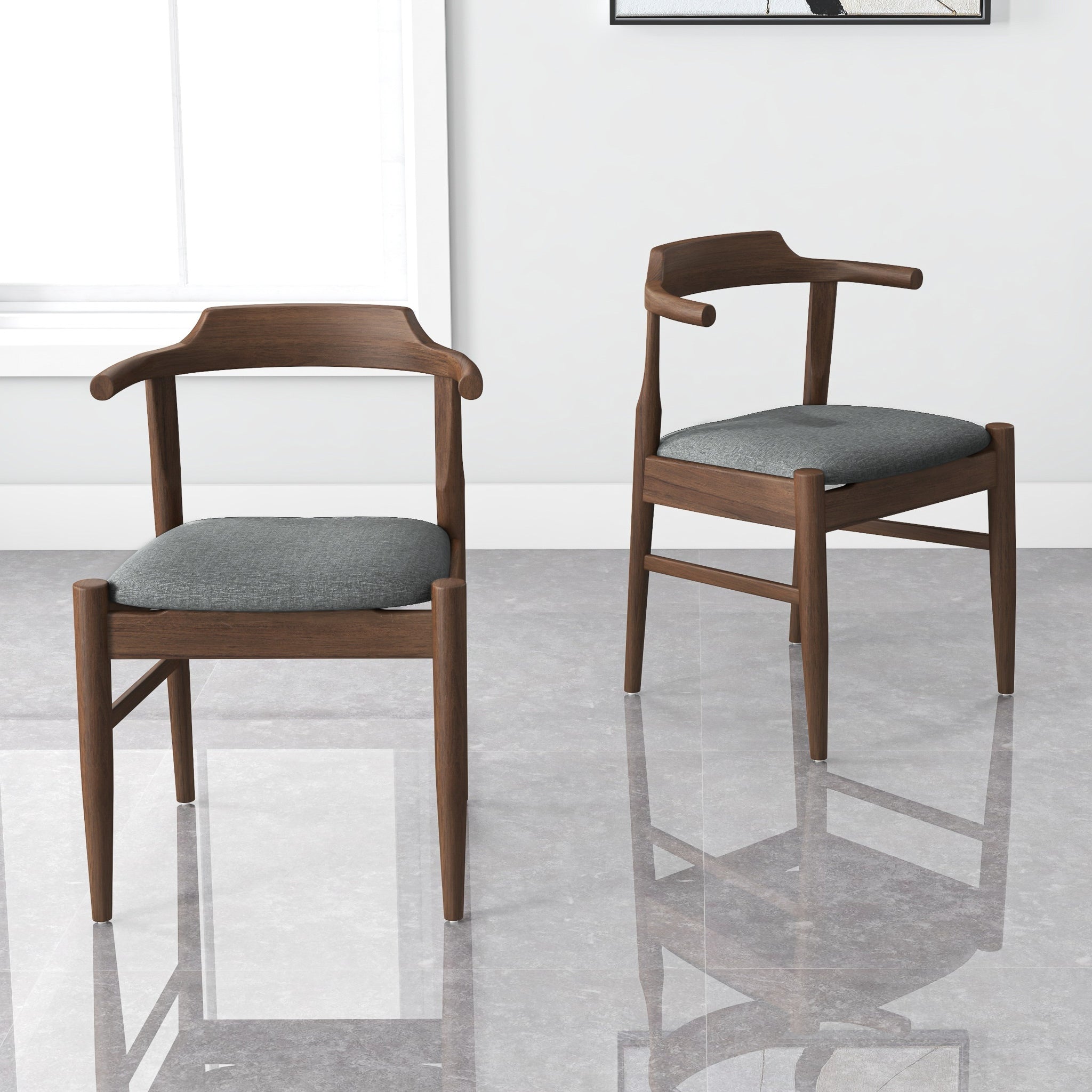 Ashcroft - Leon Mid-Century Modern Gray Fabric Dining Chair (Set of 2)