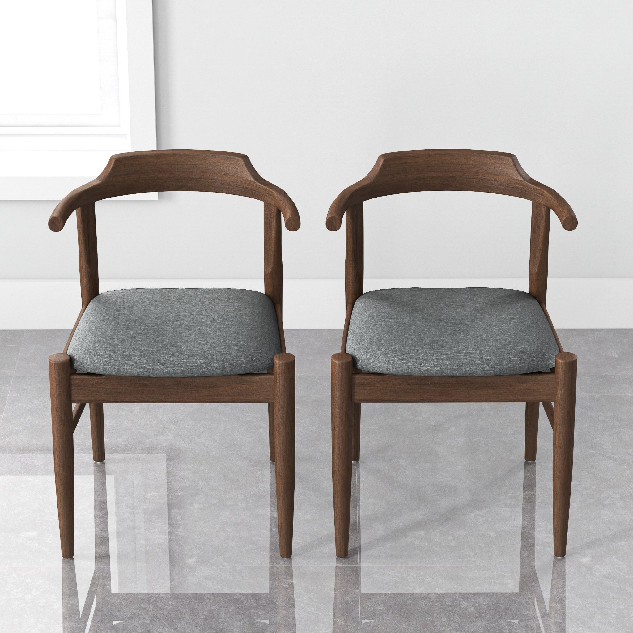 Ashcroft - Leon Mid-Century Modern Gray Fabric Dining Chair (Set of 2)