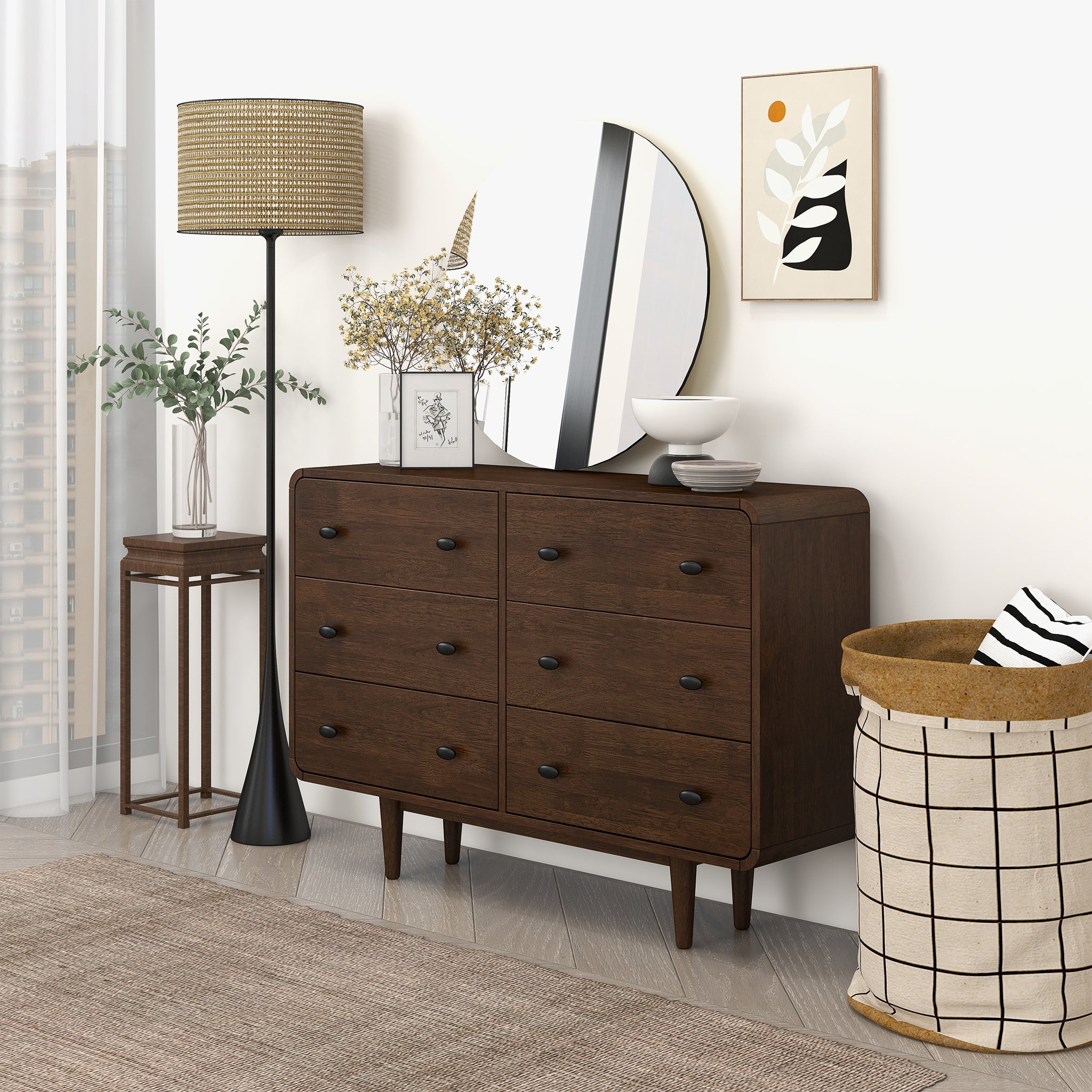 Ashcroft Alexa Mid-Century Modern Dresser with 6 Drawers in Brown