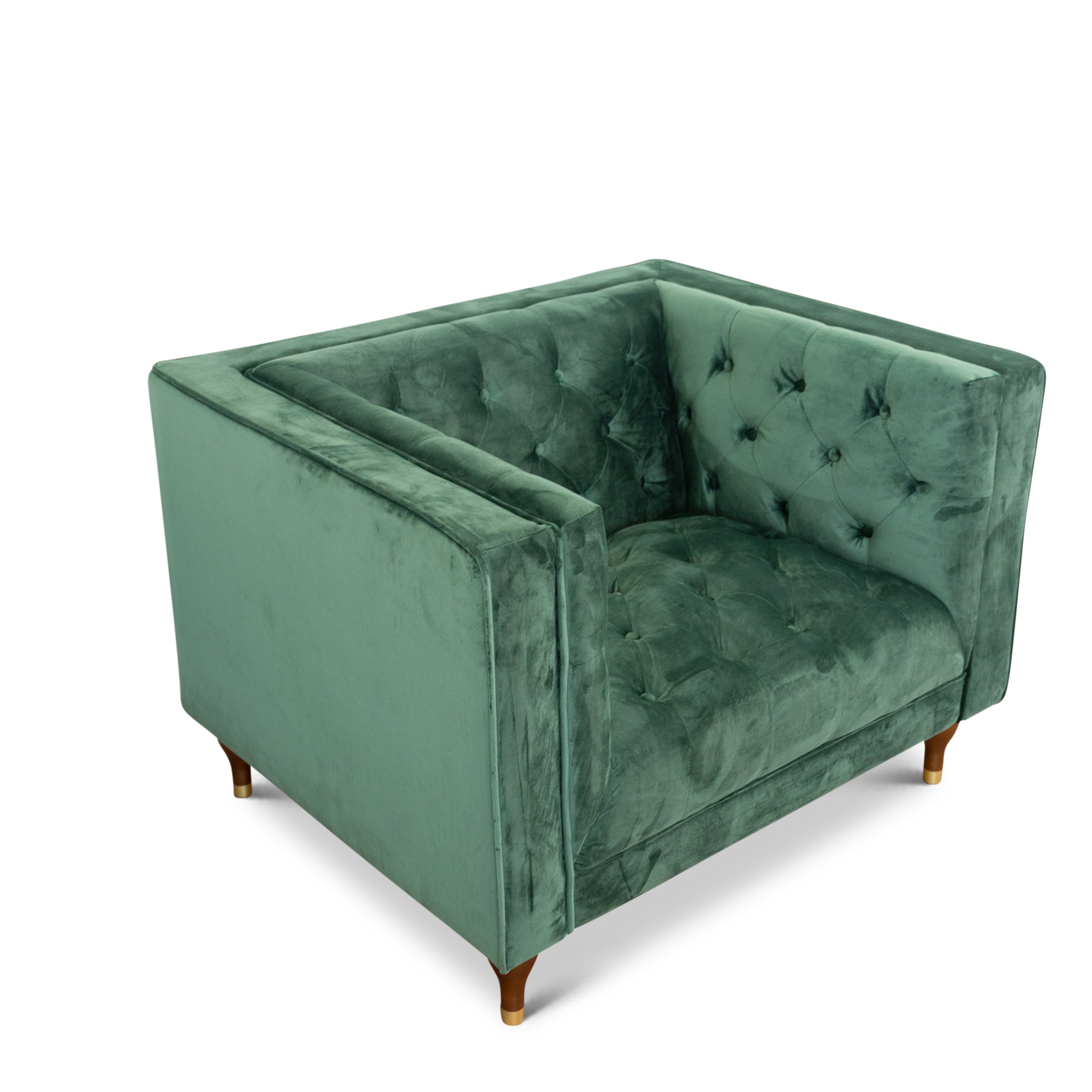 Ashcroft - Evelyn Tufted Back Velvet Lounge Chair in Green