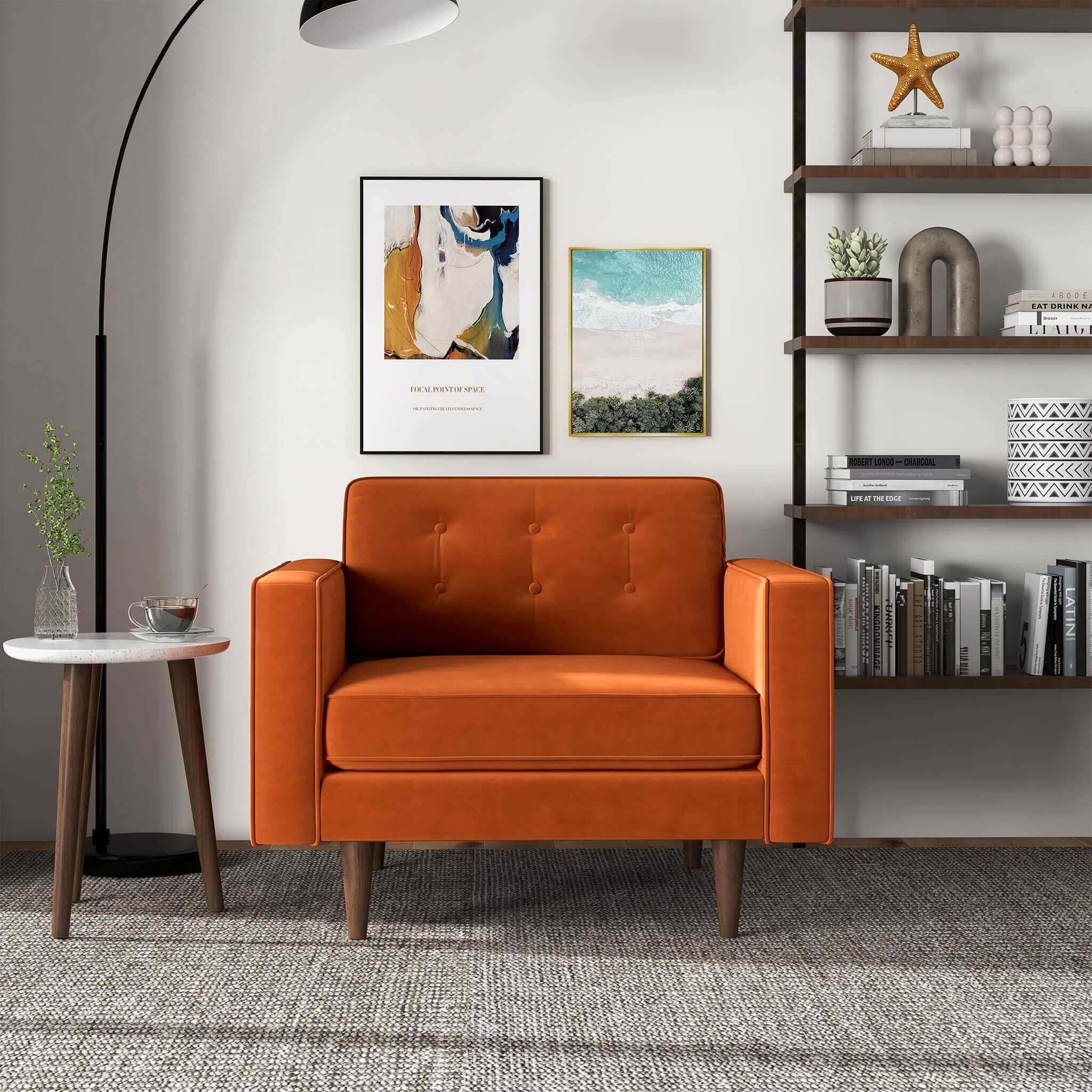 Ashcroft - Casey Velvet Lounge Chair in Burnt Orange