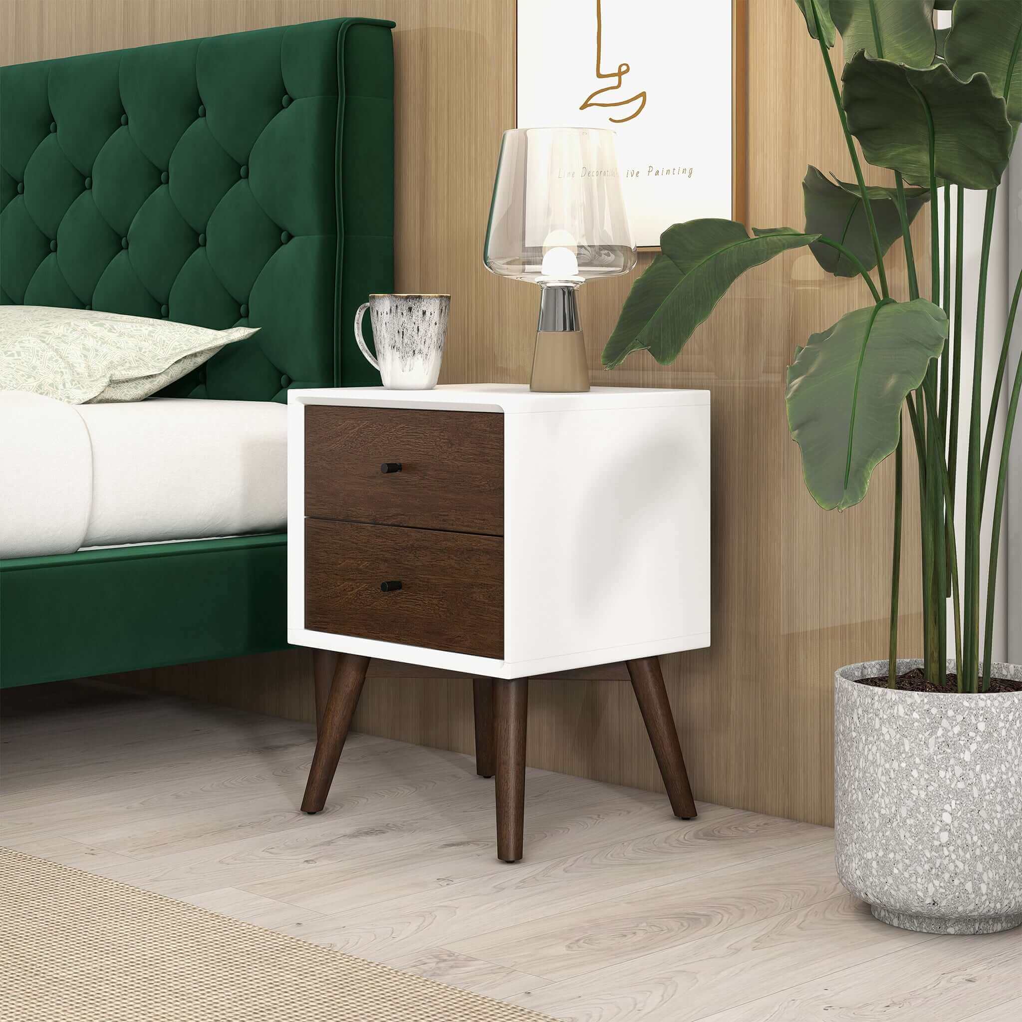 Ashcroft - Caroline Mid Century Modern Style White Night Stand 2-Drawer