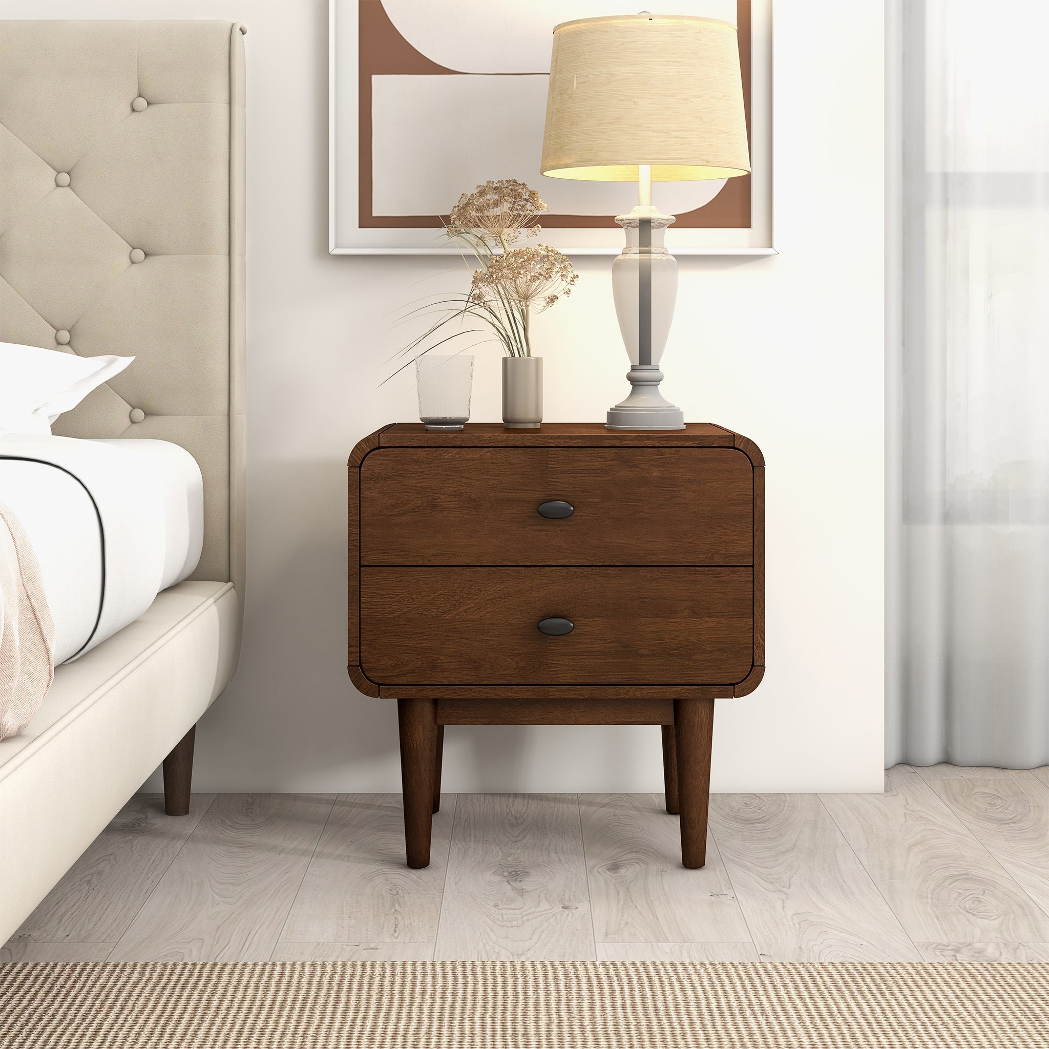 Ashcroft - Alexa Mid-Century Modern Style Nightstand with 2 Drawers in Brown