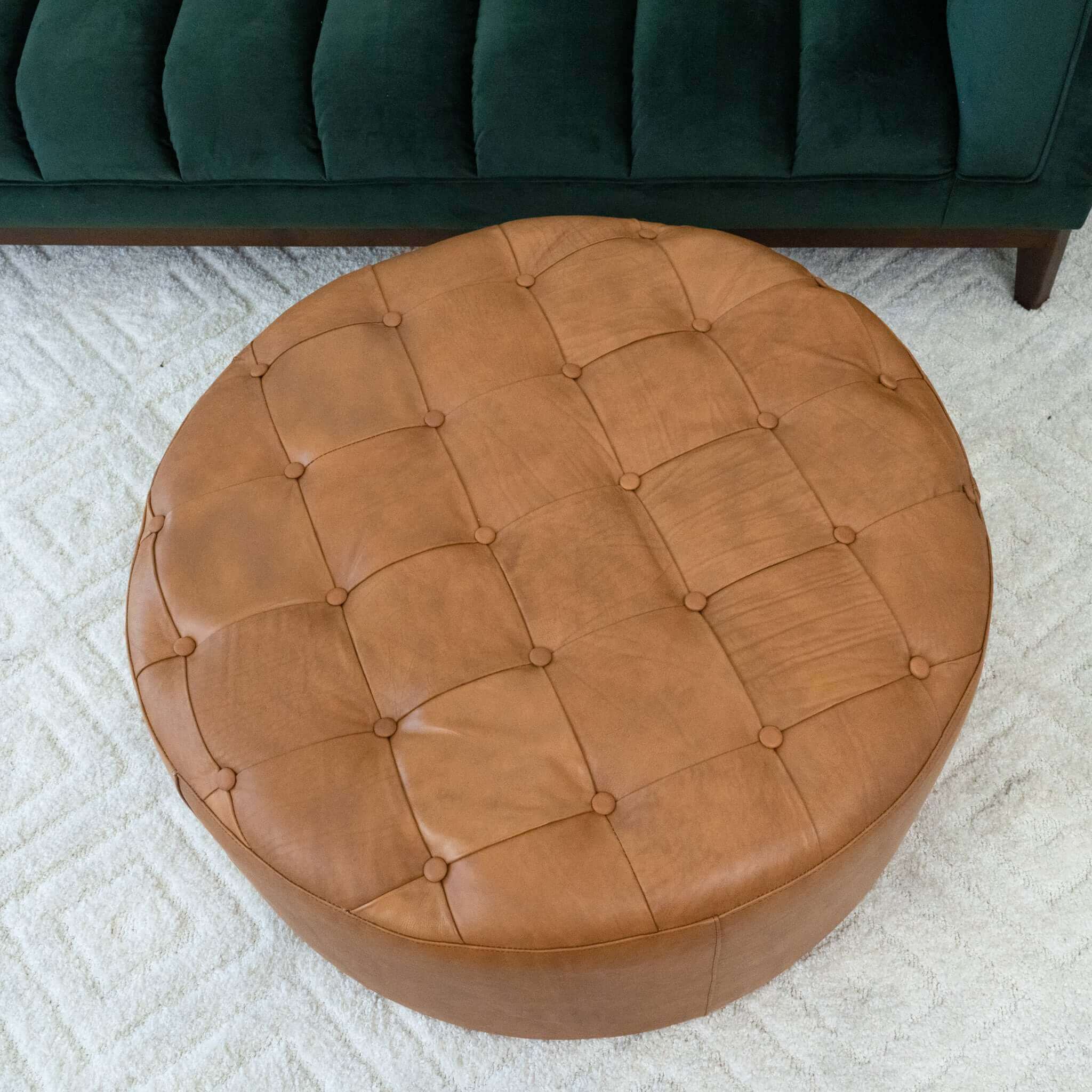 Ashcroft - Seletar Tan Leather Ottoman