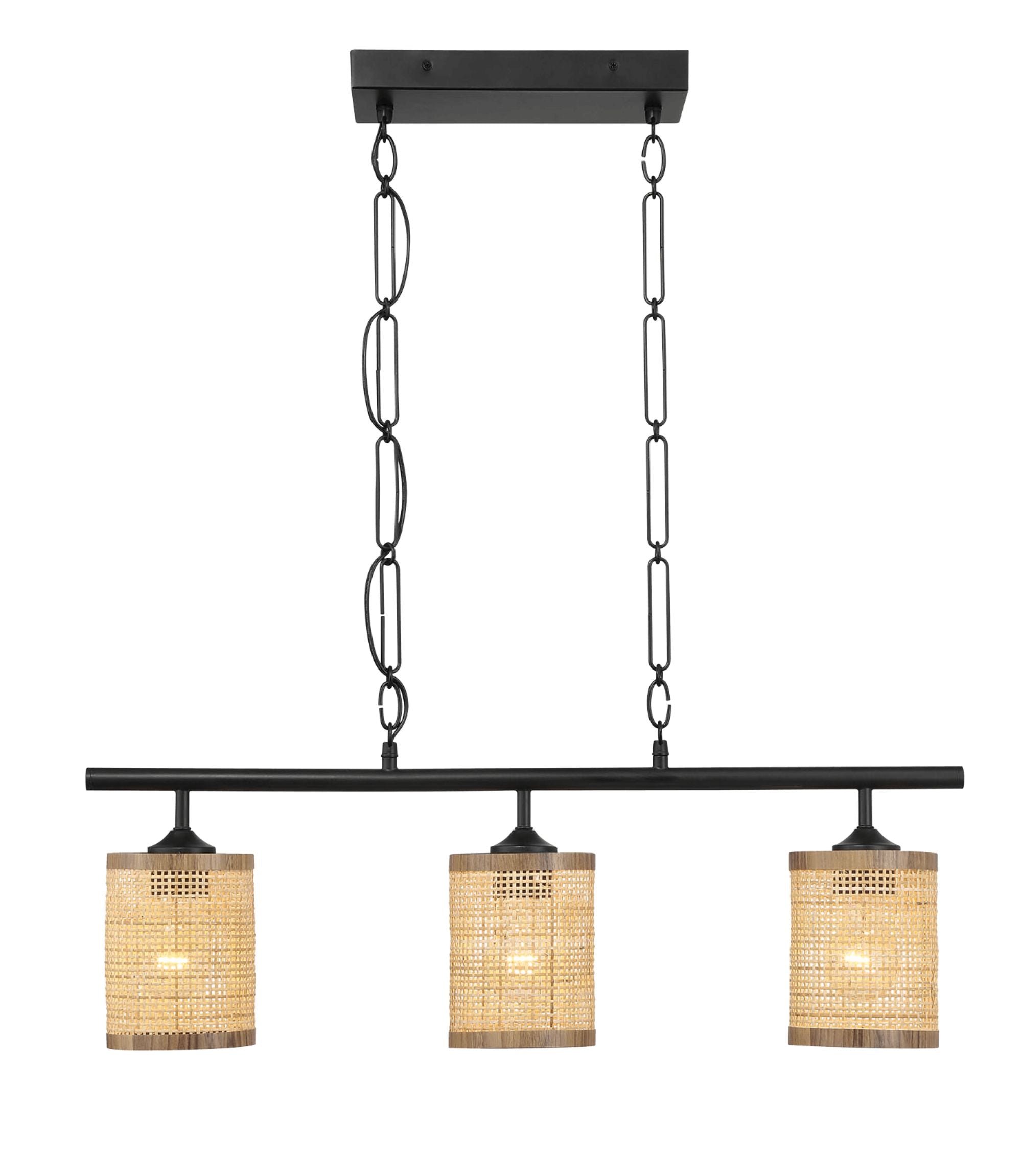 Ashcroft - Elysian Three Lights Island With Natural Rattan Shade Farmhouse Chain Ceiling Lamp