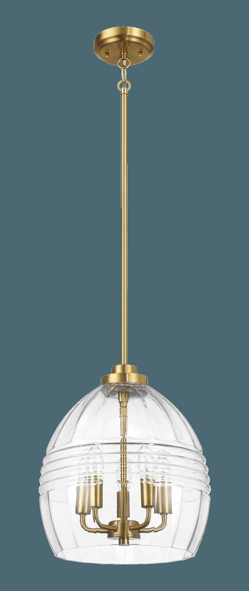 Ashcroft - Zen Five Pendant Chain Hanging Light with Clear Glass - Satin Brass