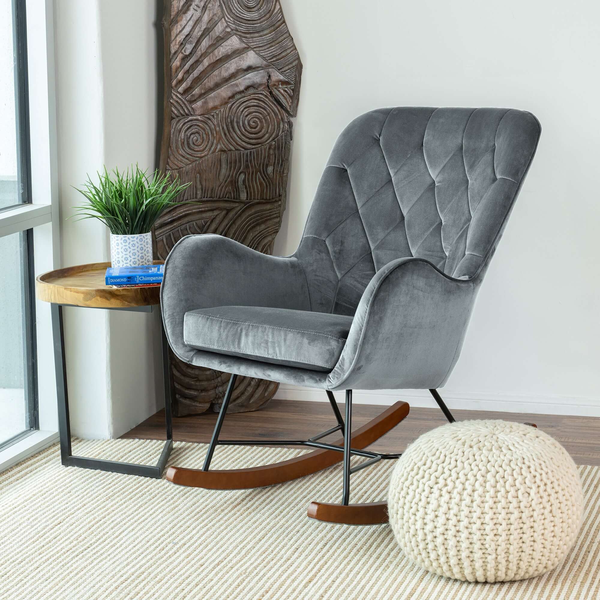 Ashcroft - Hannah Mid-Century Modern Rocking Chair in Dark Gray