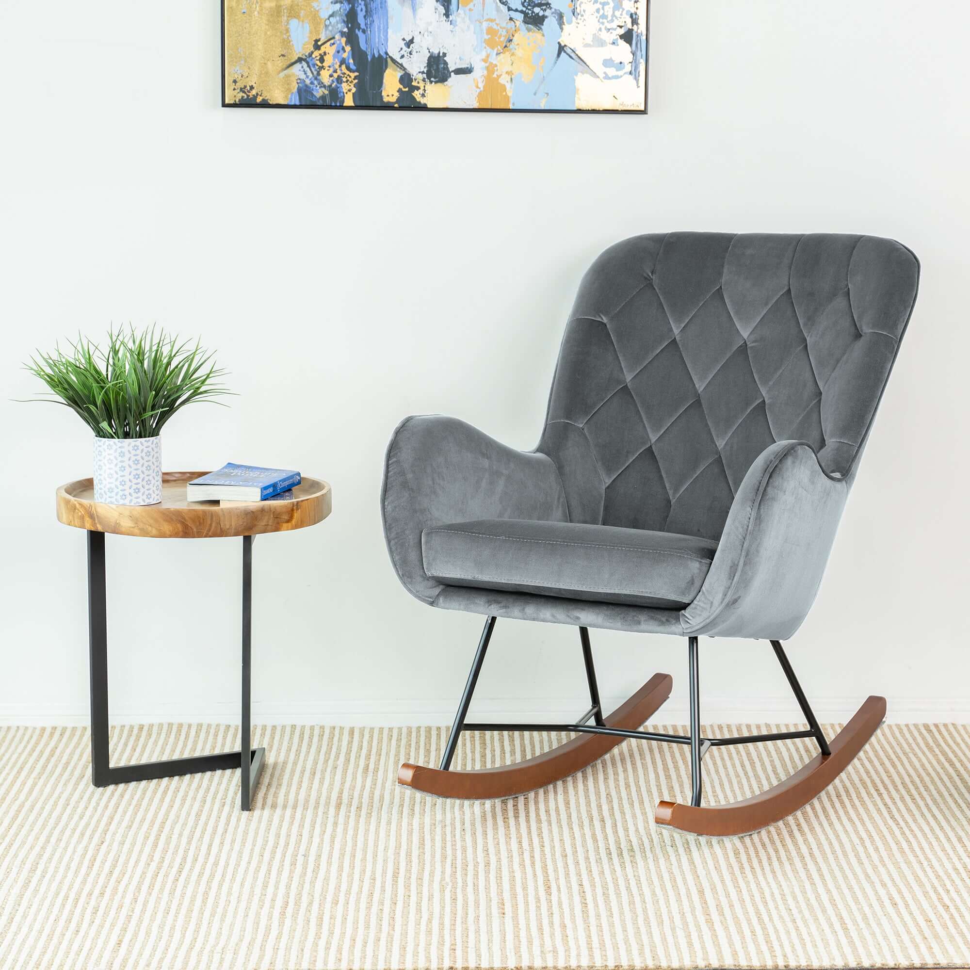 Ashcroft - Hannah Mid-Century Modern Rocking Chair in Dark Gray