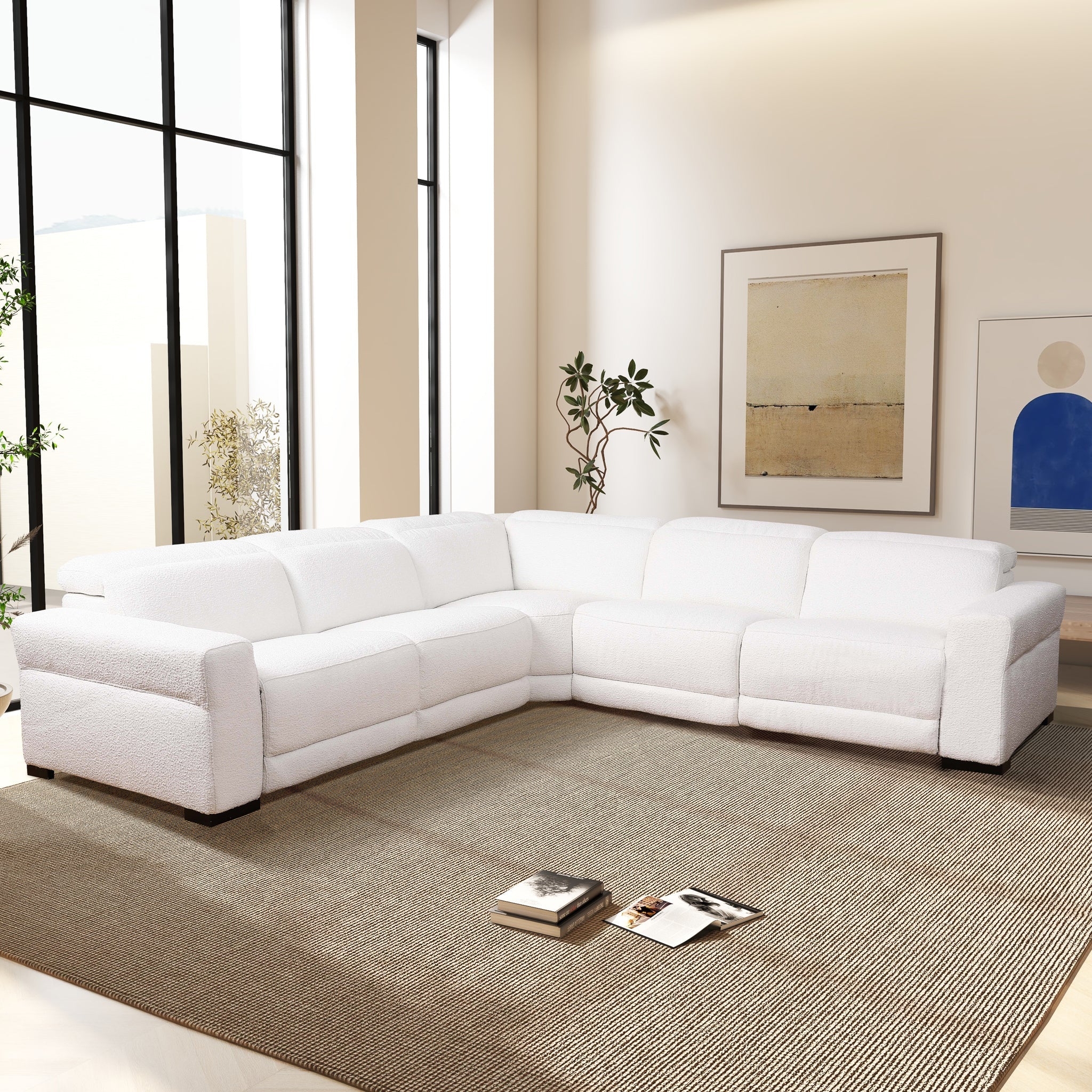 Ashcroft - Yohan Reclining Sectional Sofa - White Boucle
