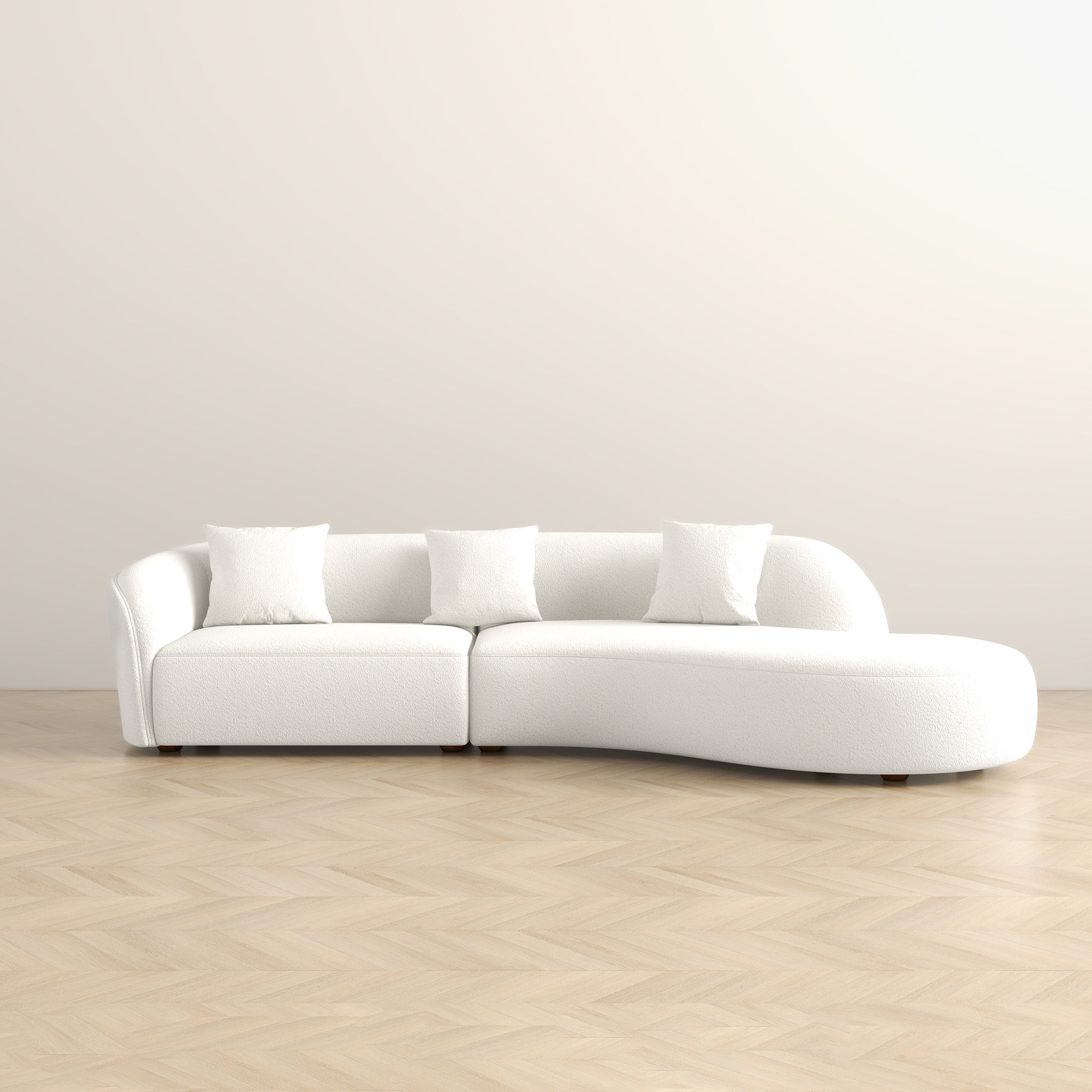 Ashcroft - Elijah Japandi Style 126" Curvy Sectional Sofa -Beige, 126"