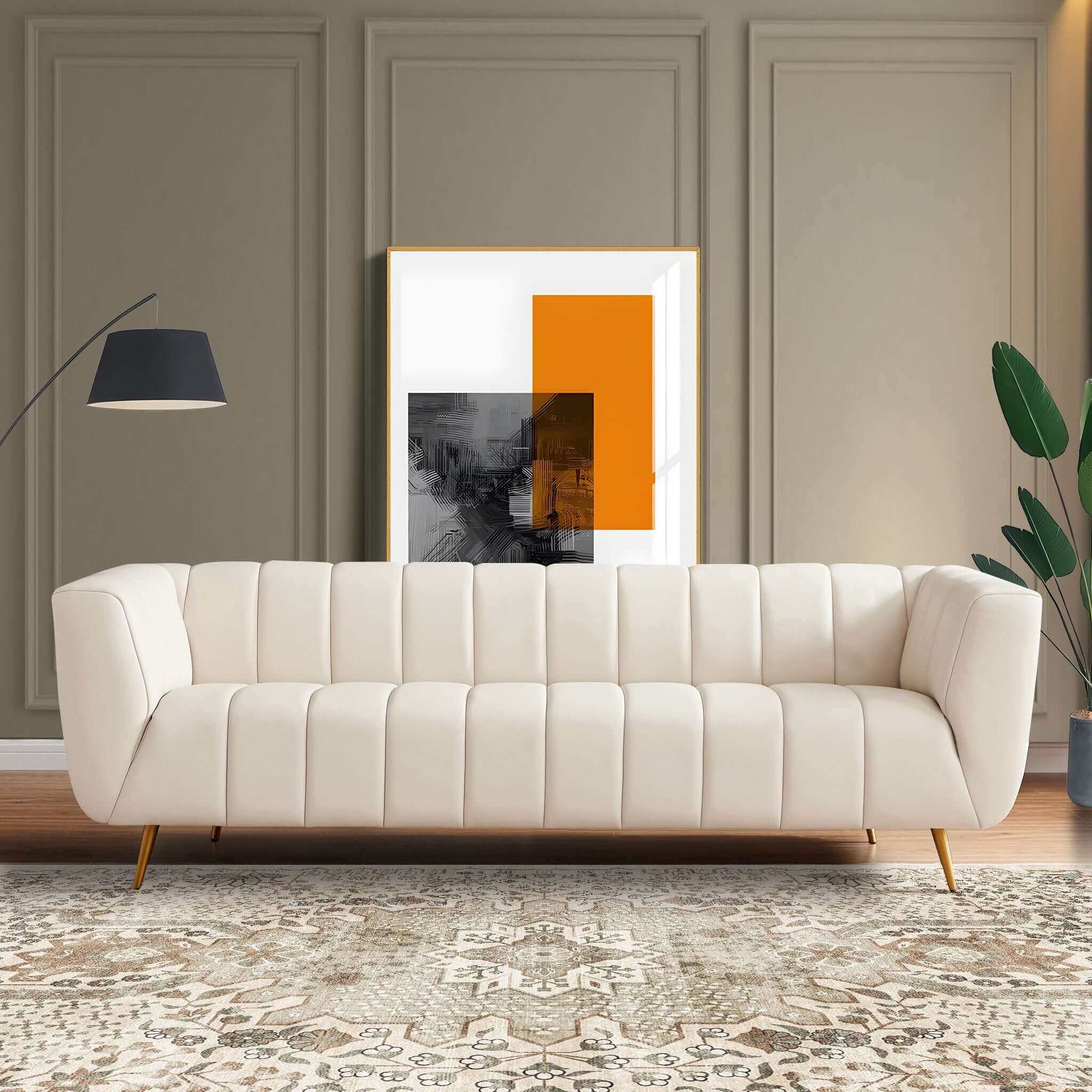 Ashcroft - LaMattina Genuine Italian Leather Channel Tufted Sofa