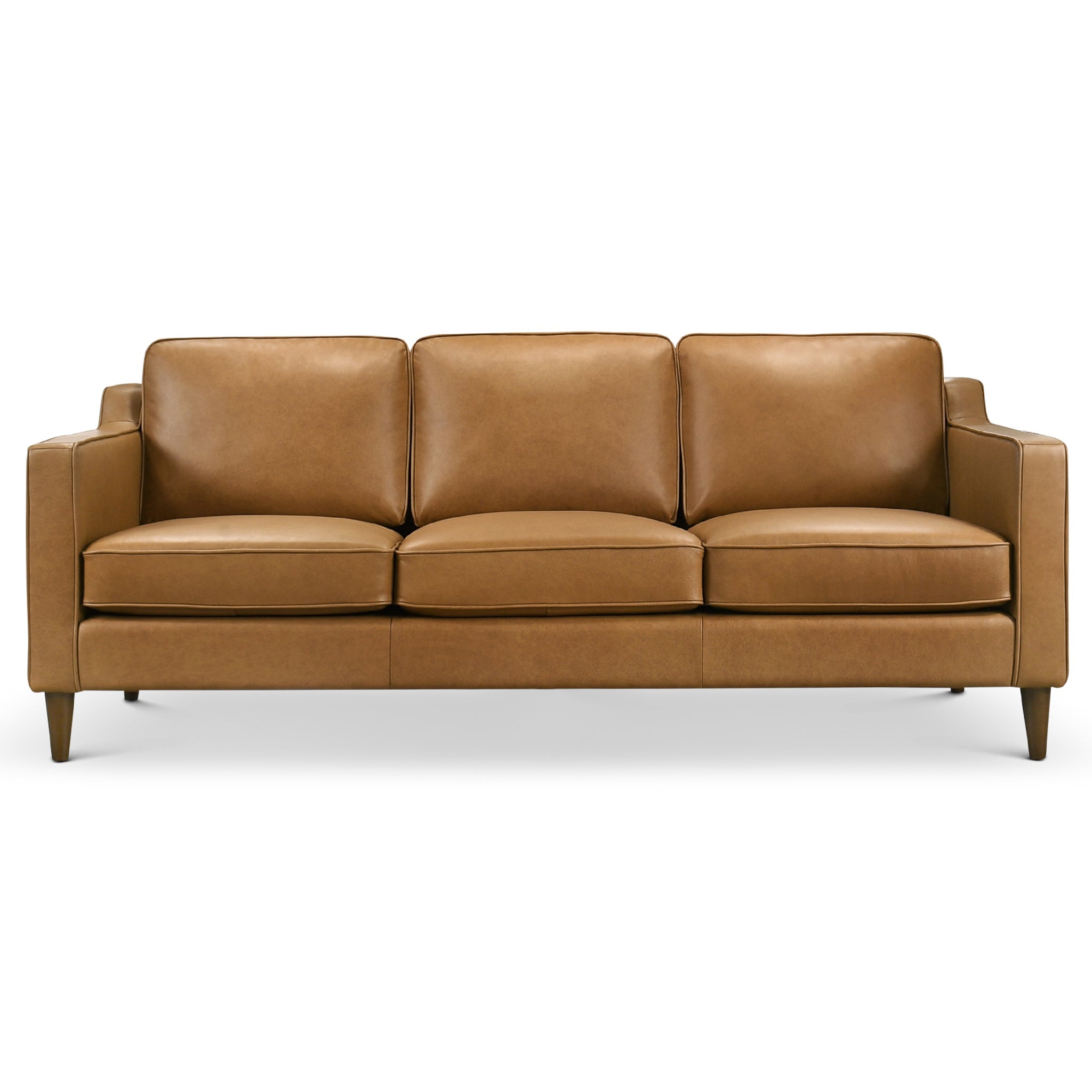Ashcroft - Cooper Mid Century Modern Tan Leather Sofa