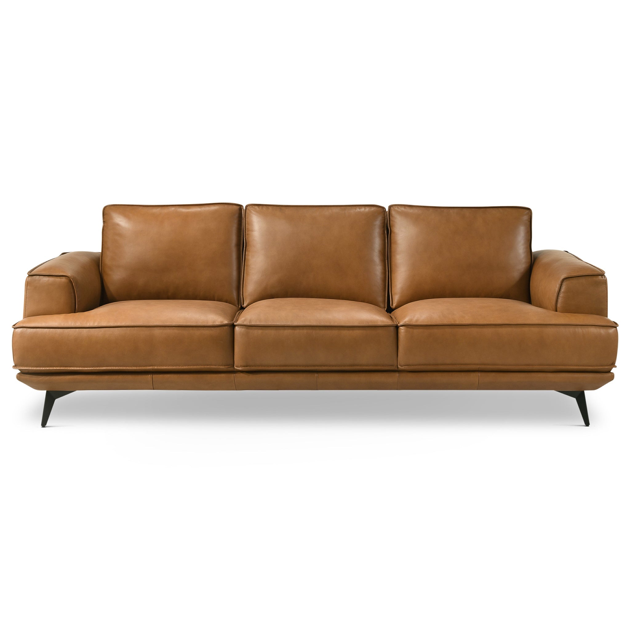 Ashcroft - Knox Genuine Tan Leather Comfortable Sofa