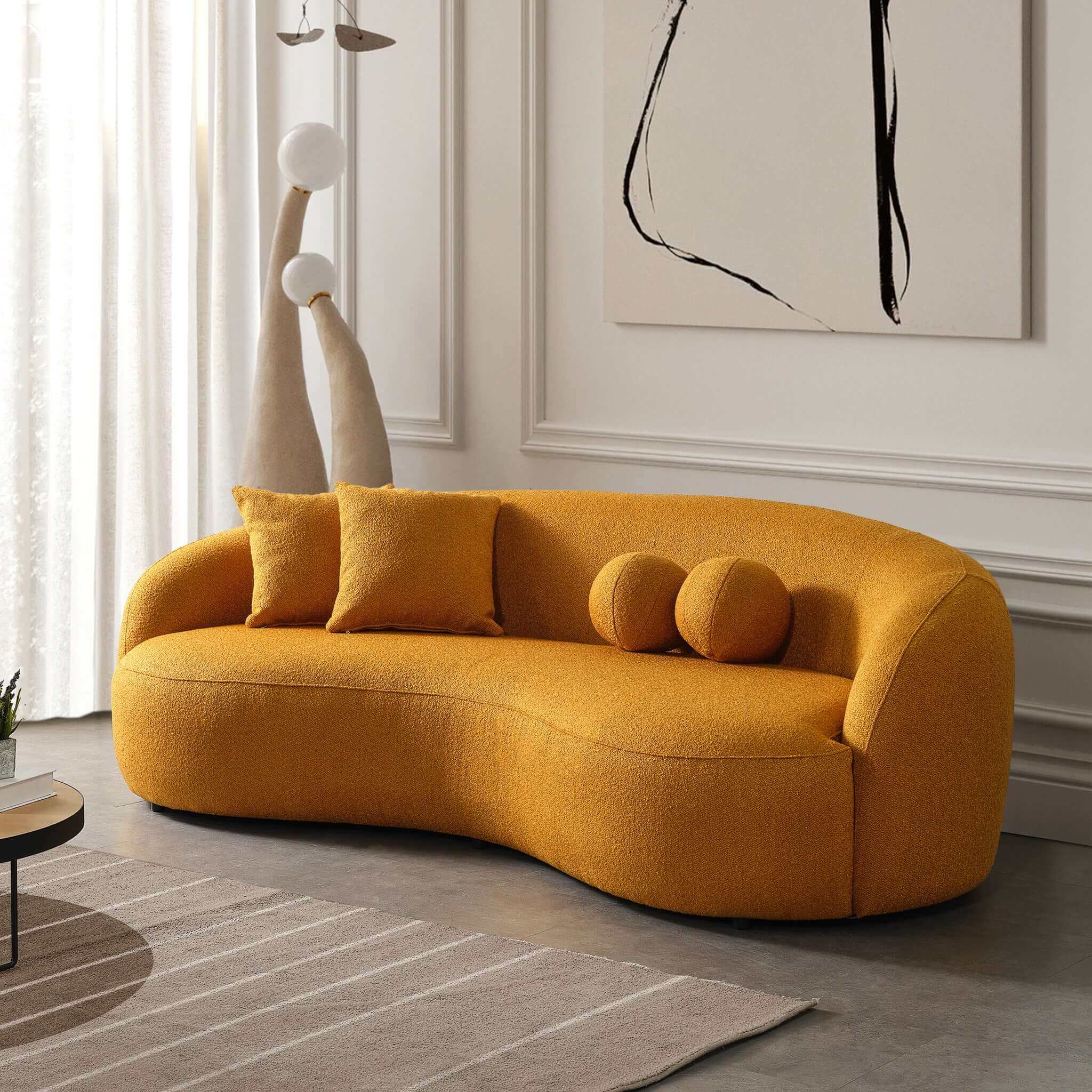Ashcroft - Drake Japandi Style Curvy Boucle Sofa