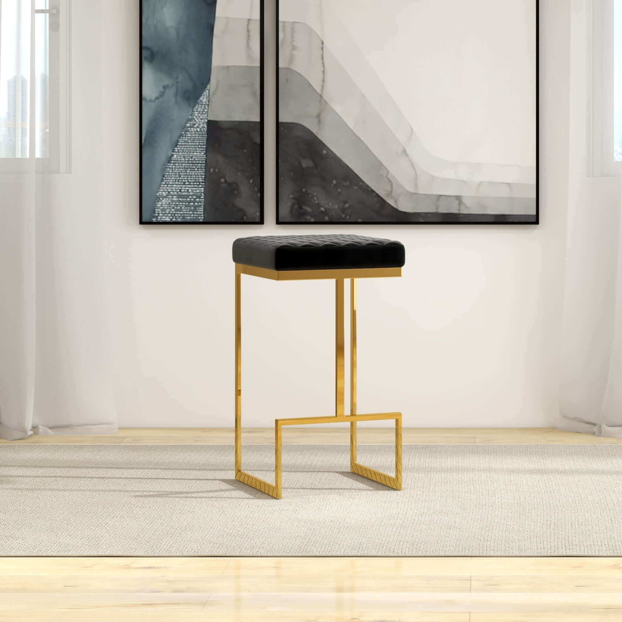 Ashcroft - Joel Mid-Century Modern Luxury Upholstered Stool