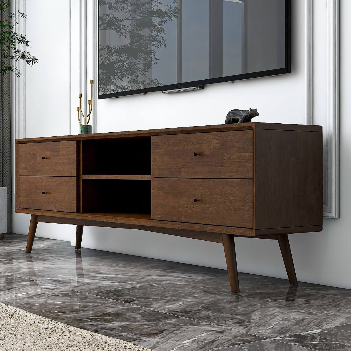 Ashcroft - Caroline Mid Century Modern Style Walnut TV Stand Up To 72"