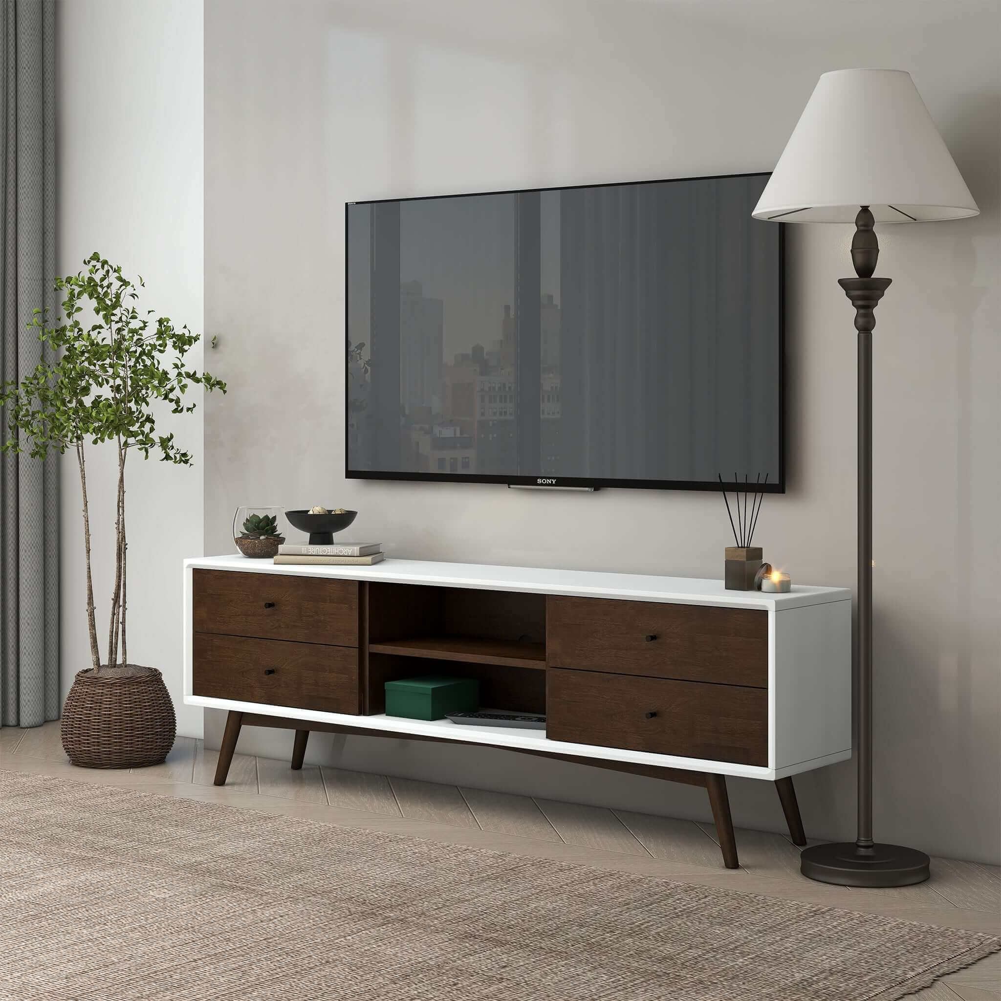 Ashcroft - Caroline Walnut White TV Stand Up To 72"
