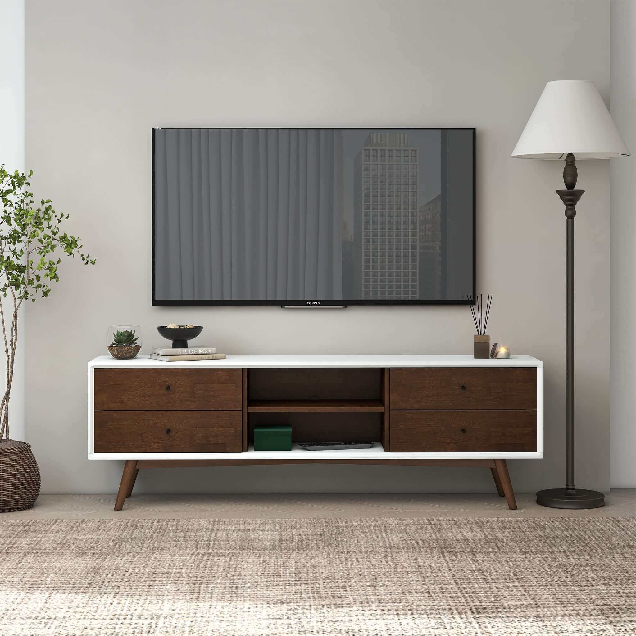Ashcroft - Caroline Walnut White TV Stand Up To 72"