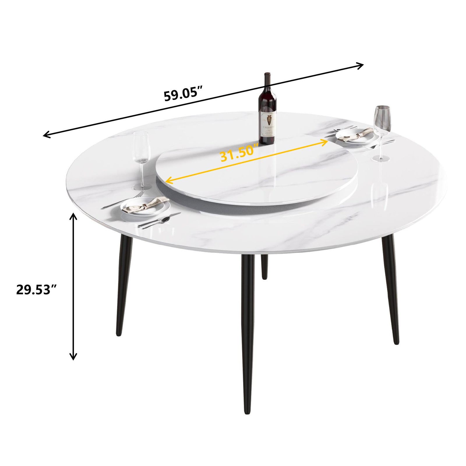 Crenus - Round Dining Table with Black Lazy Susan