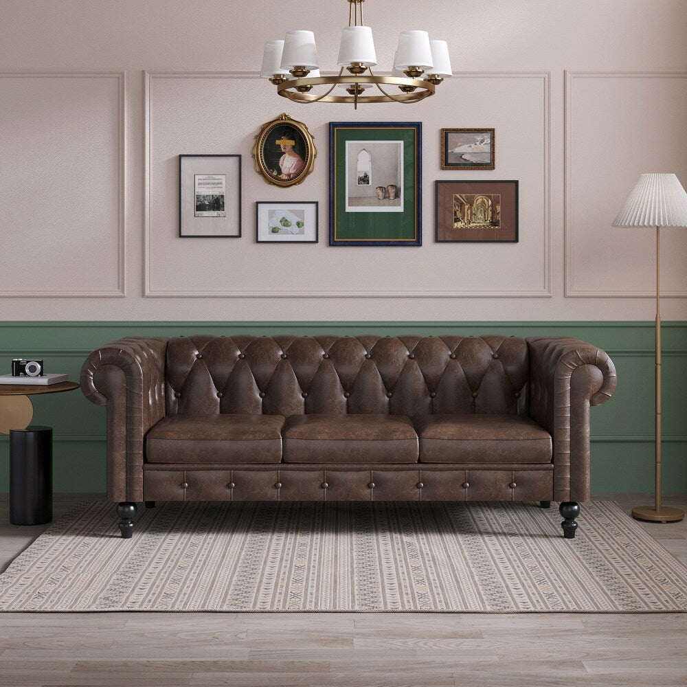 Crenus - Chesterfield PU Leather Sofa