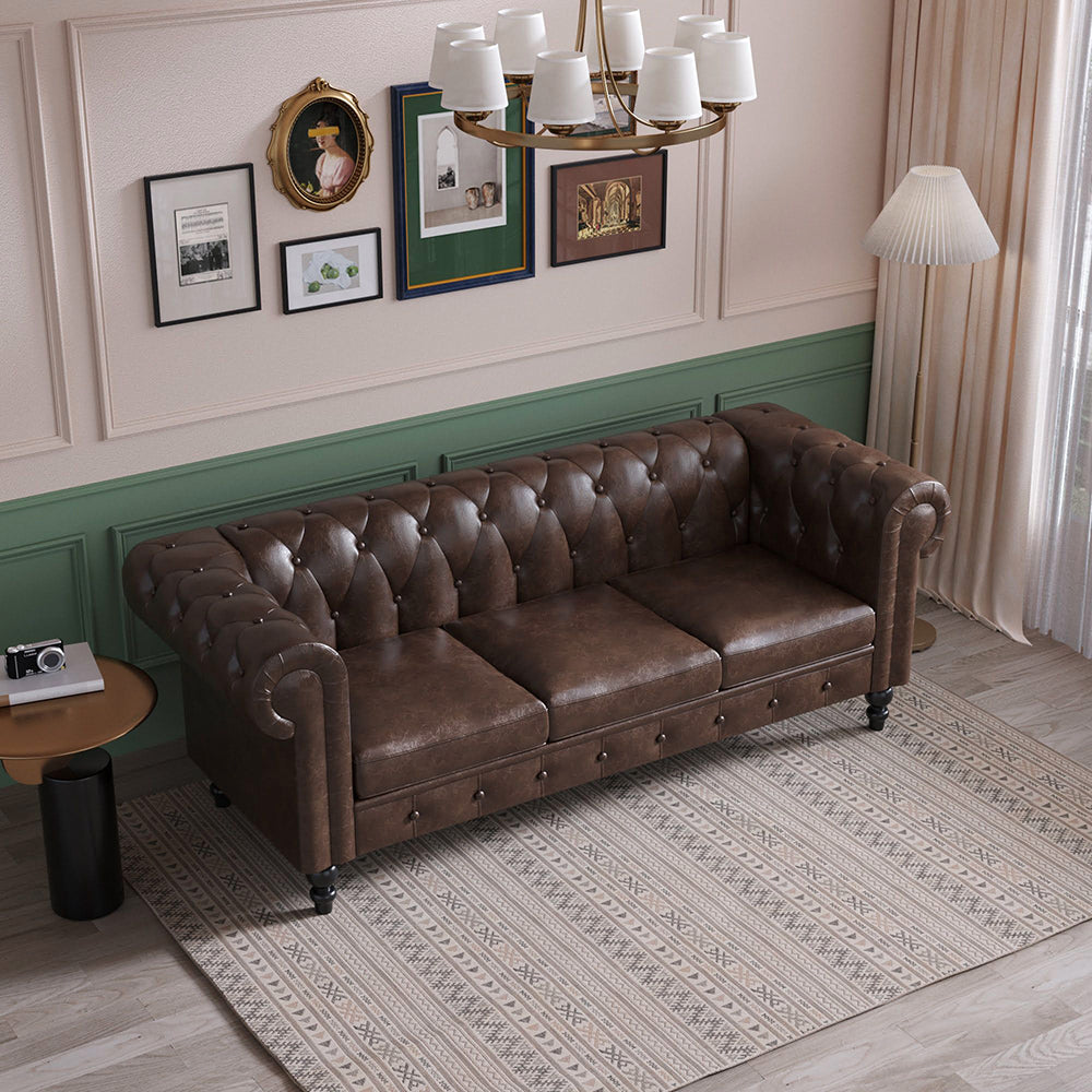 Crenus - Chesterfield PU Leather Sofa