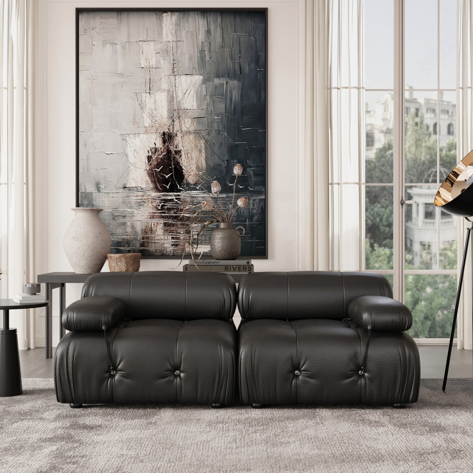 Crenus - Lusso 69.3" Loveseat Leather Sectional Sofa With Removable Armrests