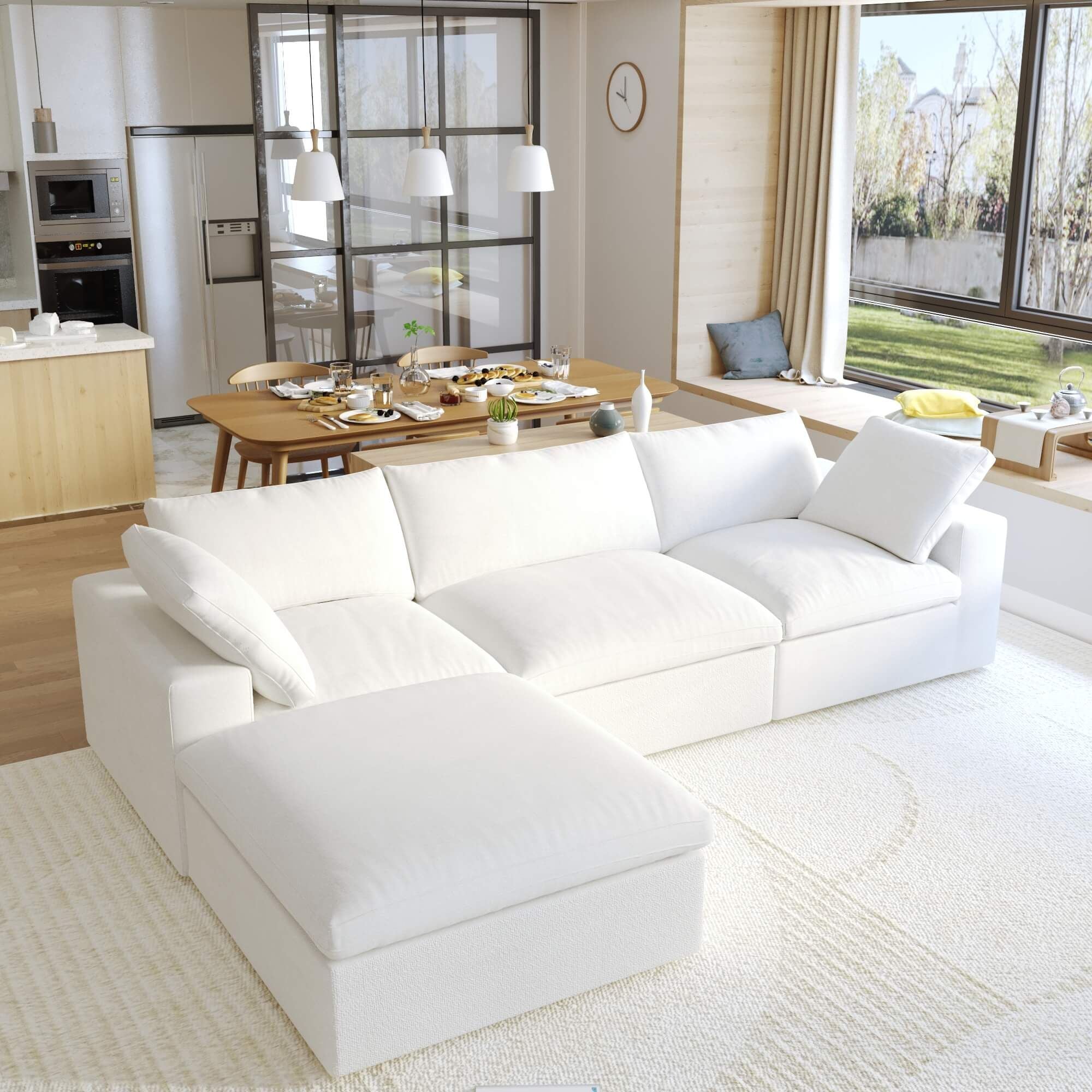 Crenus - Cloud 120.45" Sectional Sofa-L Shaped with Ottoman Removable Sofa Cover