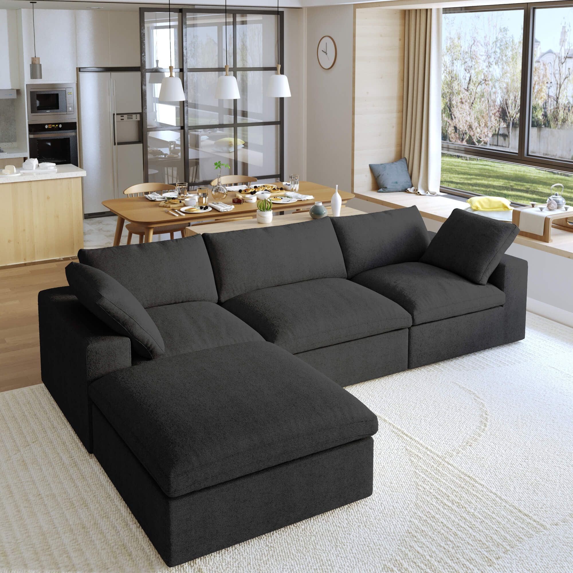 Crenus - Cloud 120.45" Sectional Sofa-L Shaped with Ottoman Removable Sofa Cover