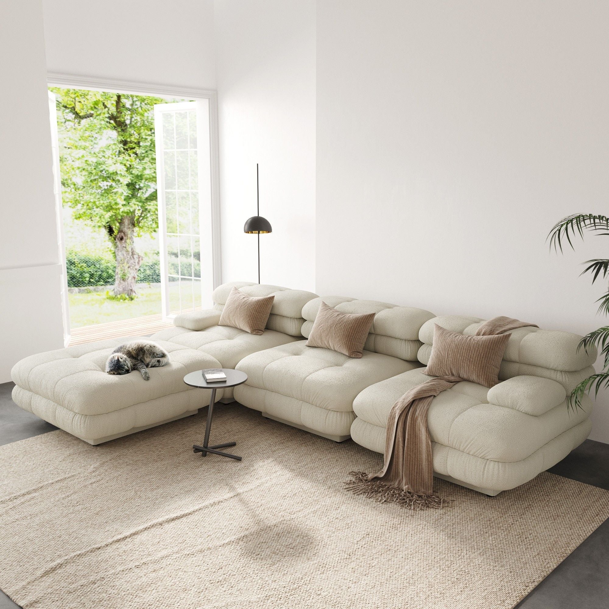 Crenus - Biscotto 109.83" Sectional Sofa 3-Seater With 1 Ottoman Chaise & Lounge