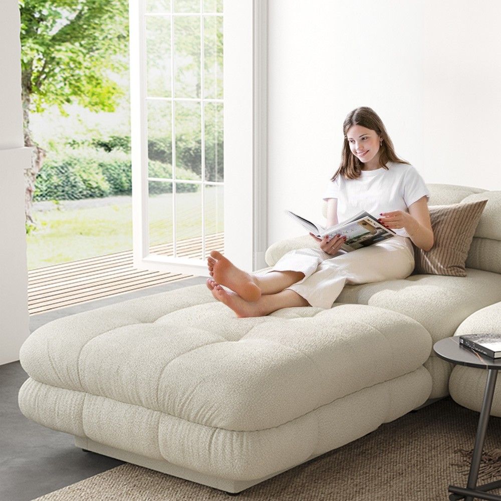 Crenus - Biscotto 109.83" Sectional Sofa 3-Seater With 1 Ottoman Chaise & Lounge