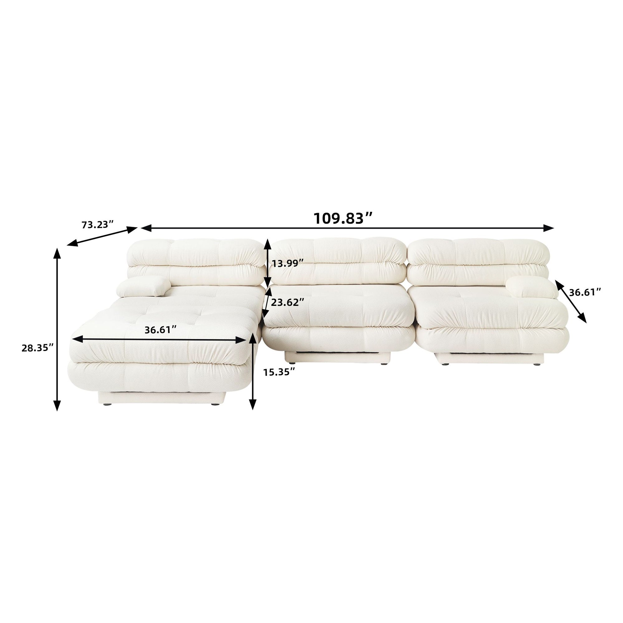 Crenus - Biscotto 109.83" Sectional Sofa 3-Seater With 1 Ottoman Chaise & Lounge