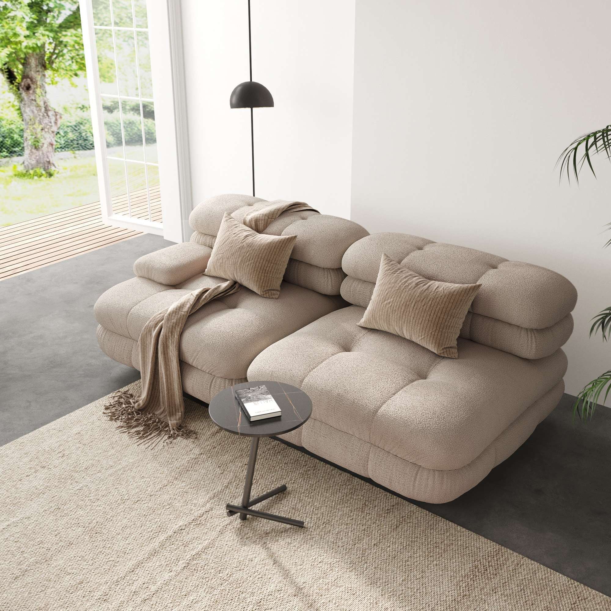 Crenus - Biscotto 73.23" Velvet Two Seater Sectional