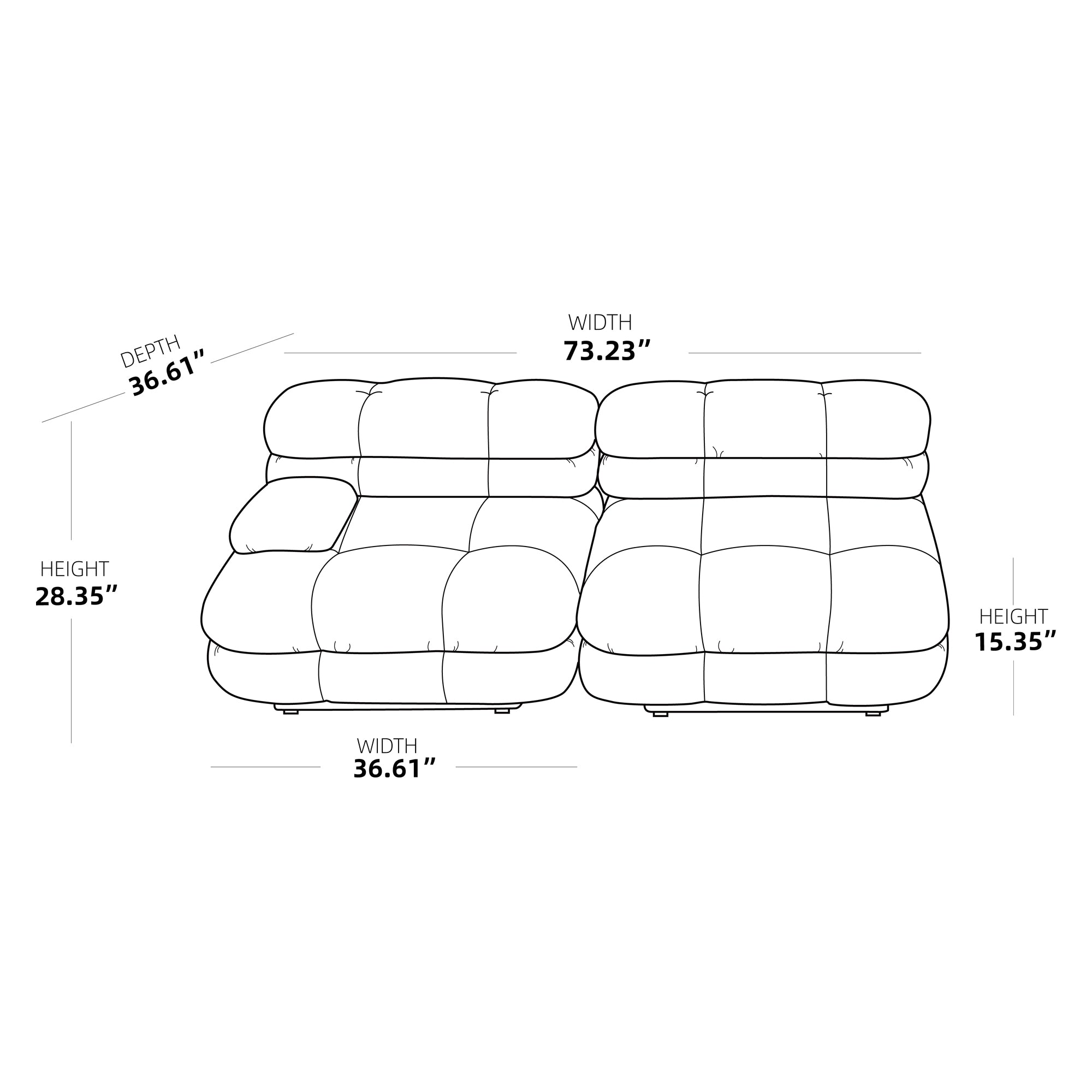 Crenus - Biscotto 73.23" Velvet Two Seater Sectional