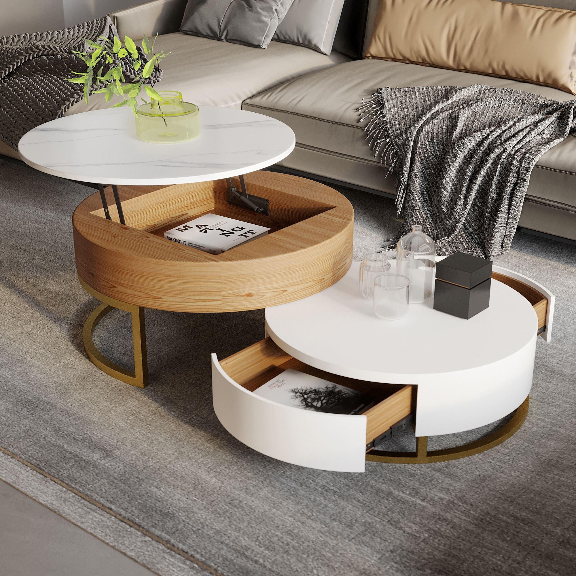 Crenus - Dolce Vita 31.5"-27.56" Round Lift-Top Wood Coffee Table