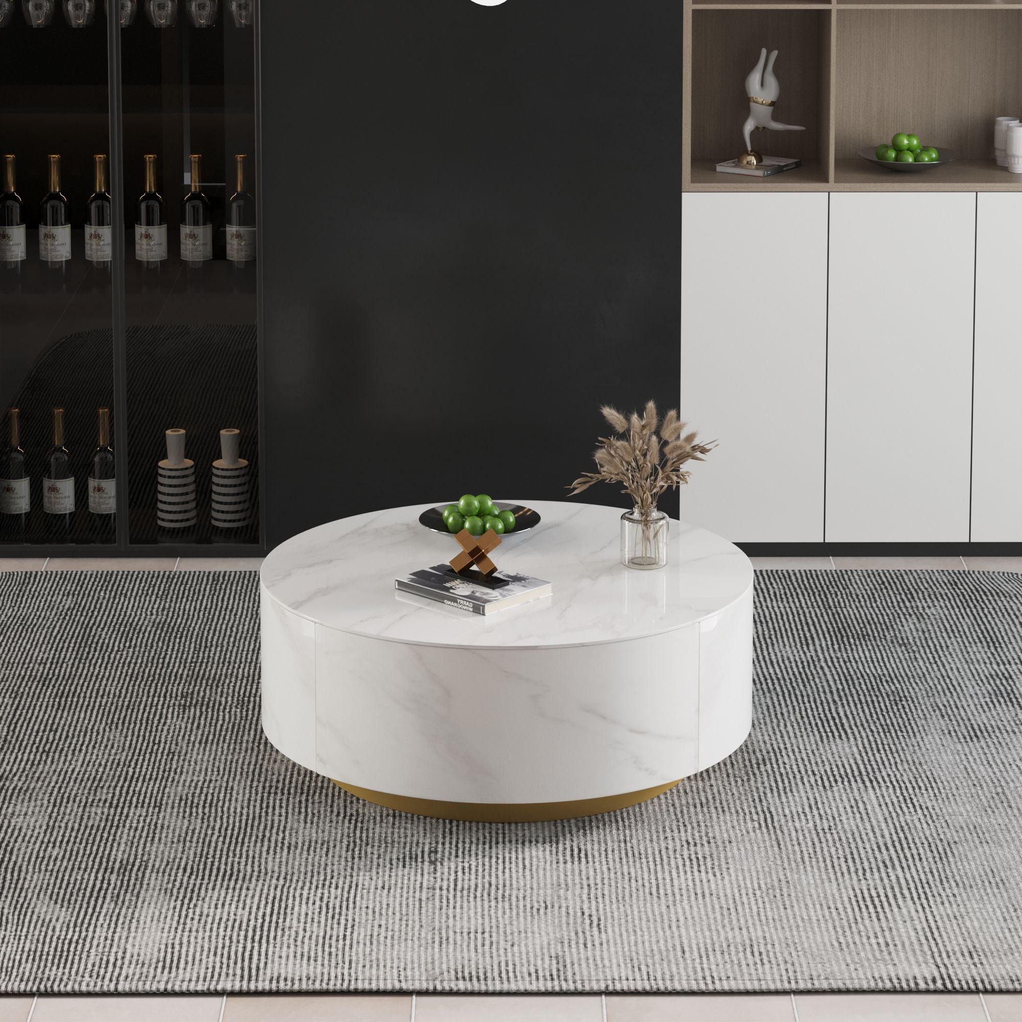 Crenus - Dolce 33.47" Marble/Wood Round Coffee Table
