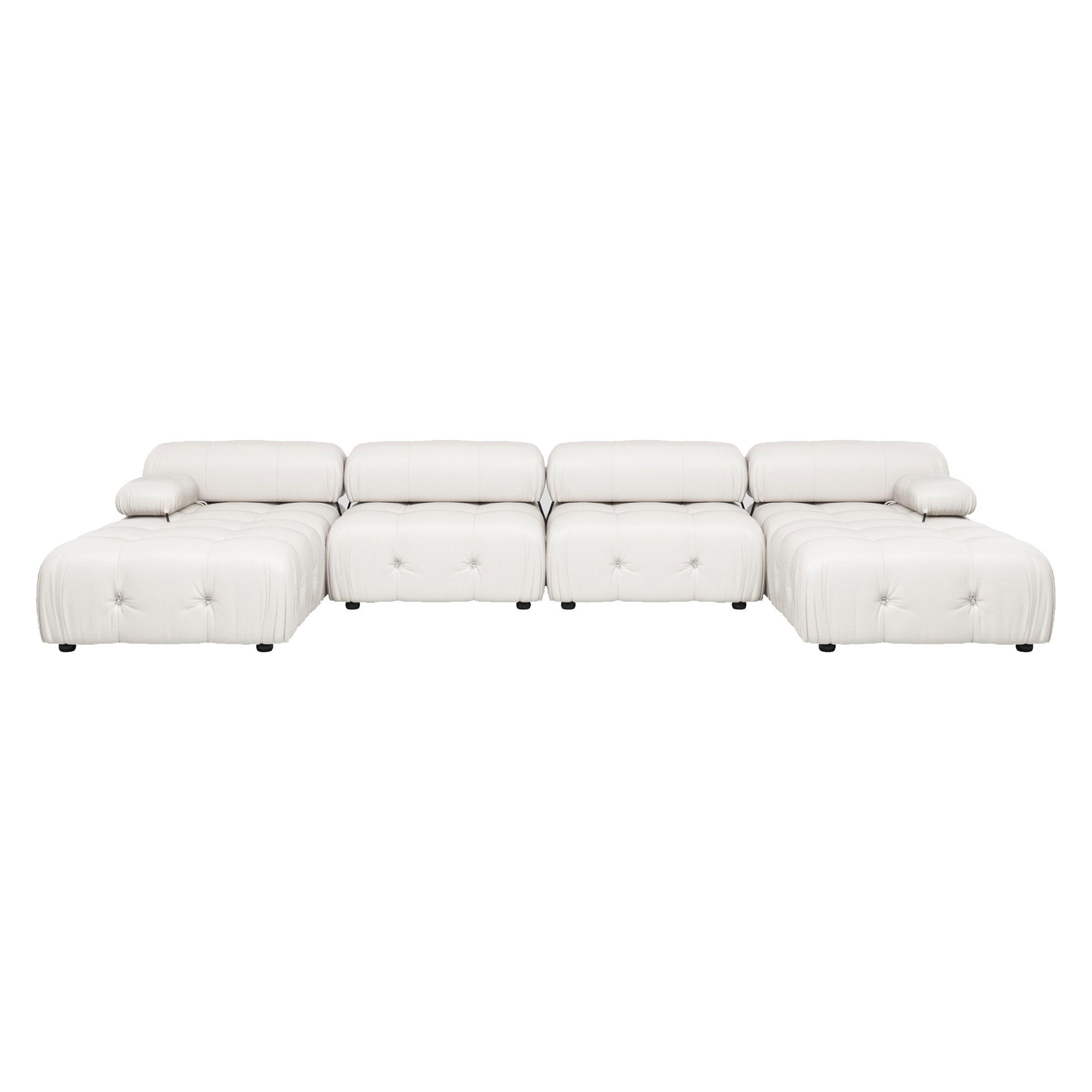 Crenus - Lusso 138.60" U-Shaped Leather Sectional Sofa Lounge With 2 Ottomans