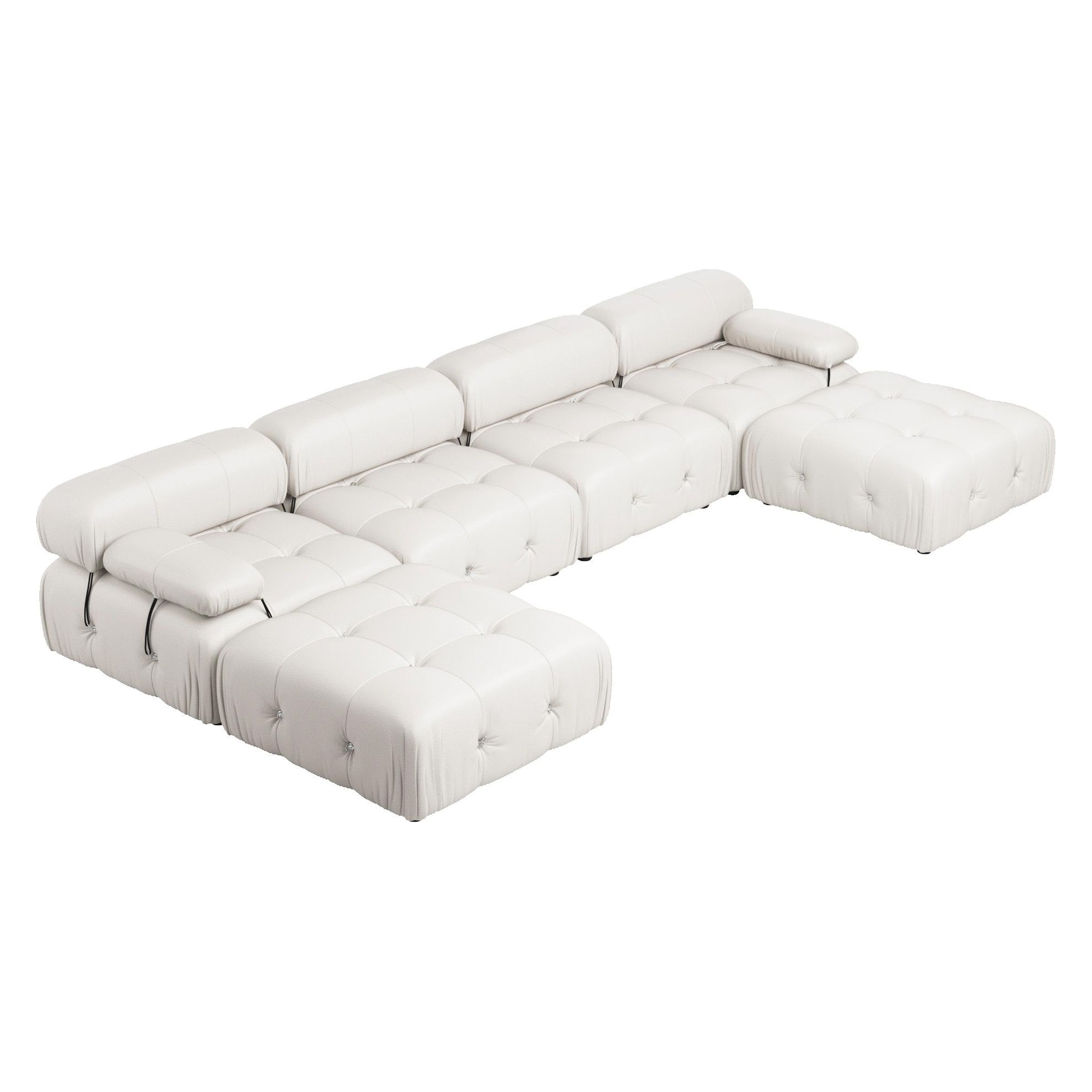Crenus - Lusso 138.60" U-Shaped Leather Sectional Sofa Lounge With 2 Ottomans