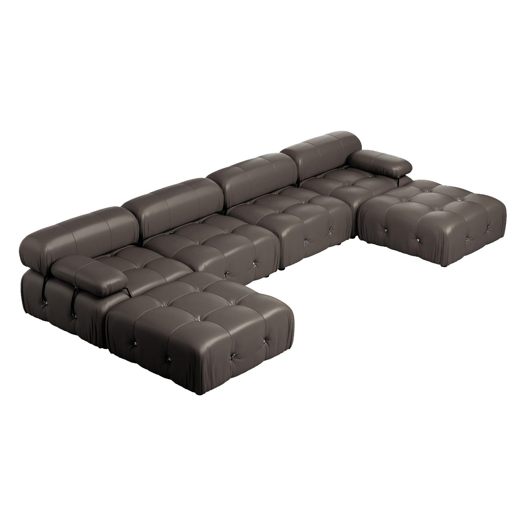 Crenus - Lusso 138.60" U-Shaped Leather Sectional Sofa Lounge With 2 Ottomans