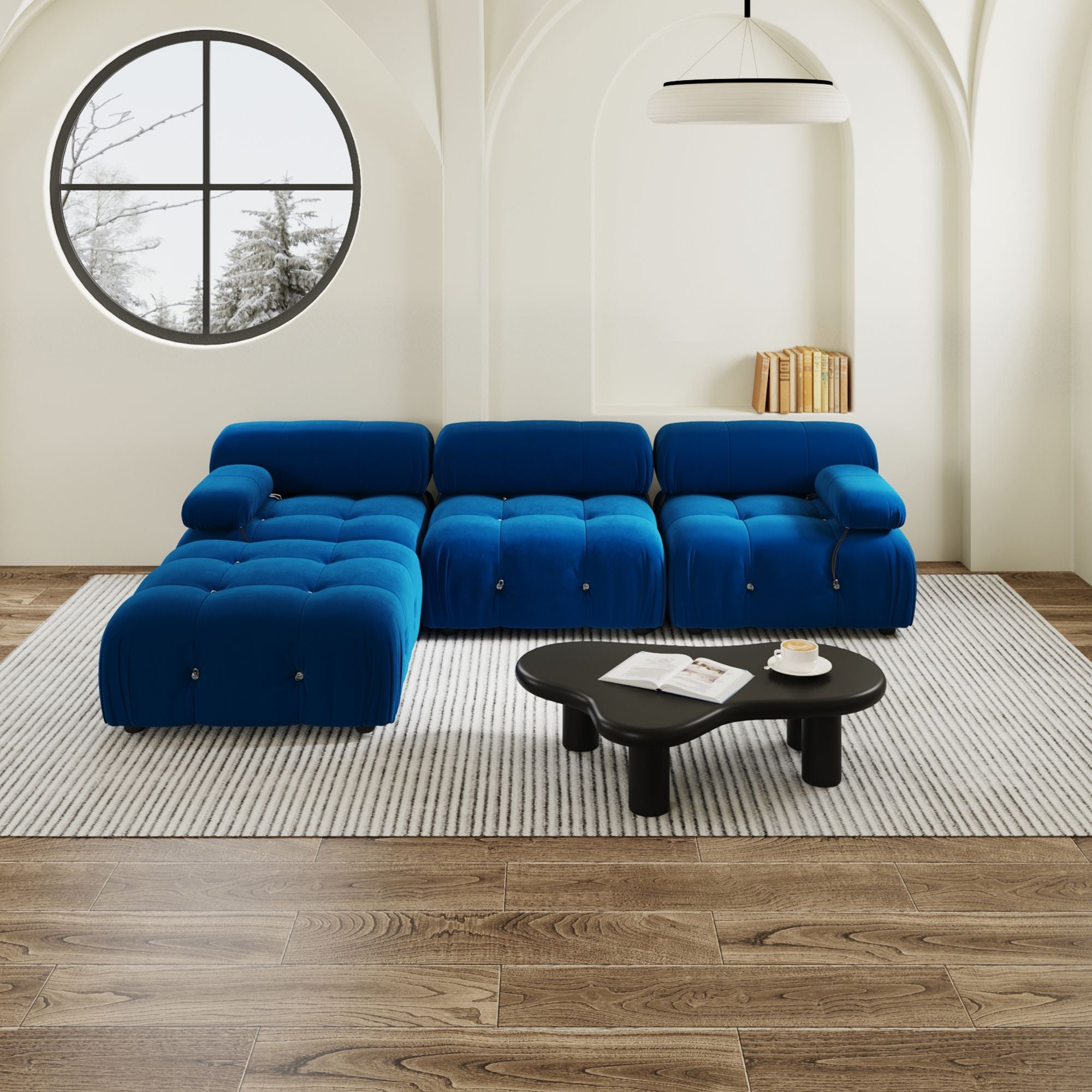 Crenus - Lusso 103.95" L-Shaped Velvet Sectional Sofa With Ottoman