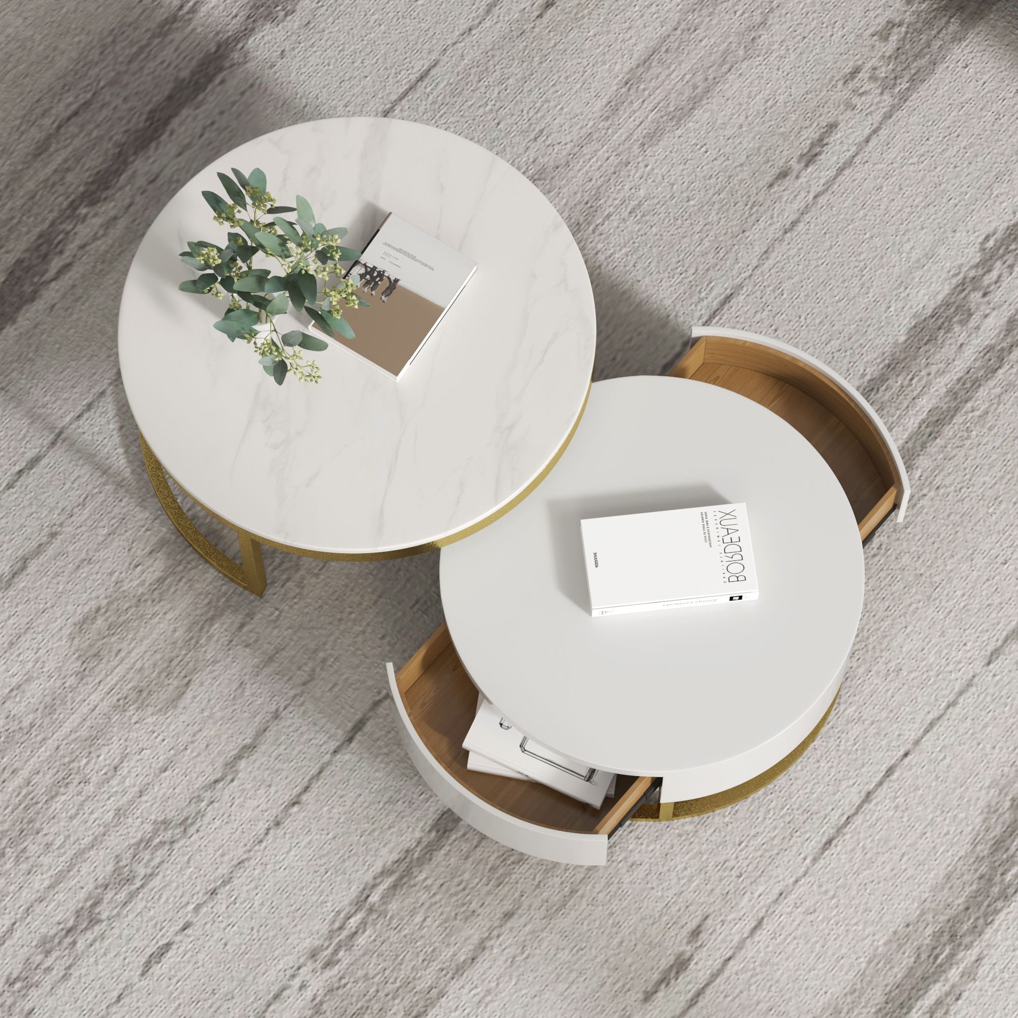 Crenus - Pausa 27.56" Round Nesting Wood Coffee Table