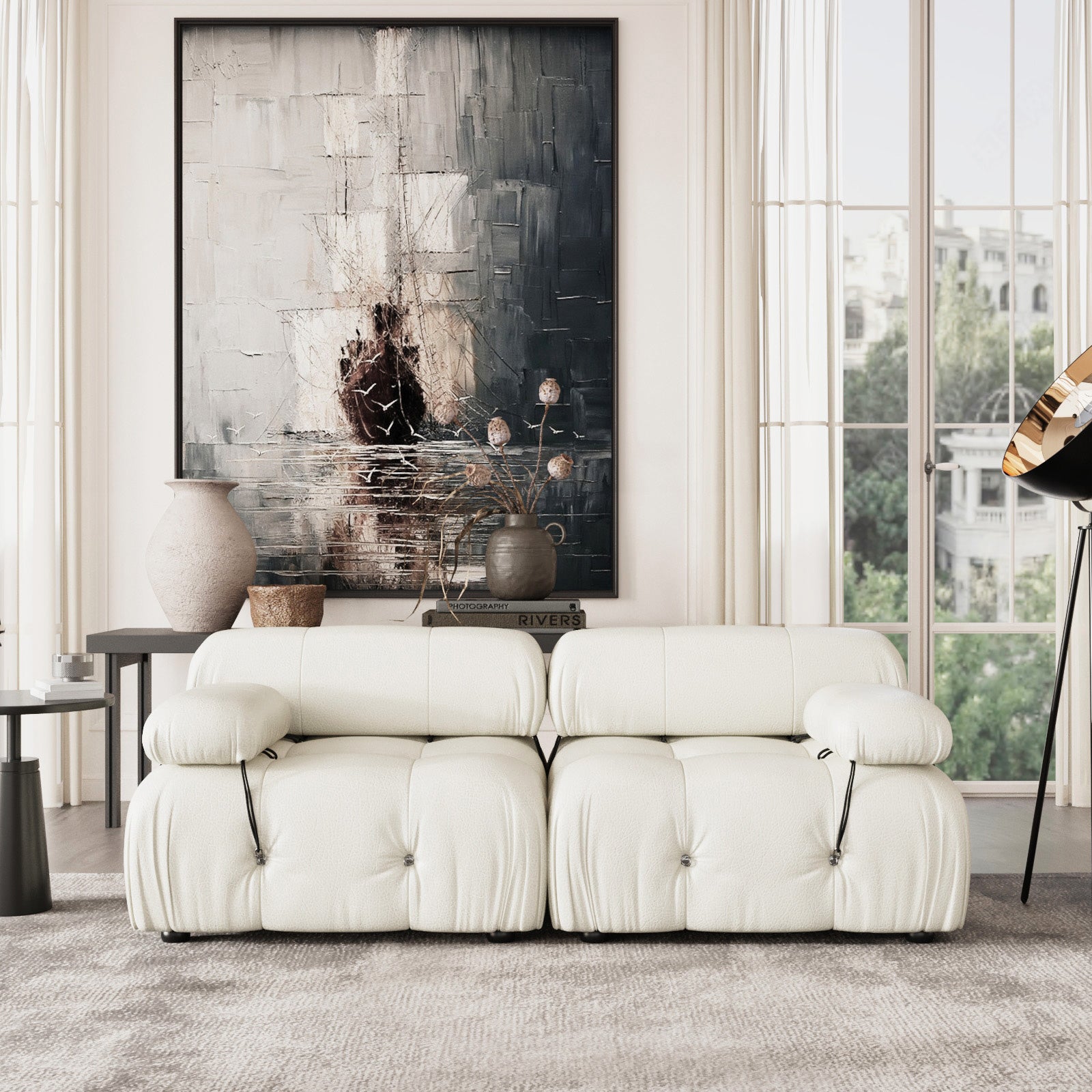 Crenus - Lusso 69.3" Loveseat Leather Sectional Sofa With Removable Armrests