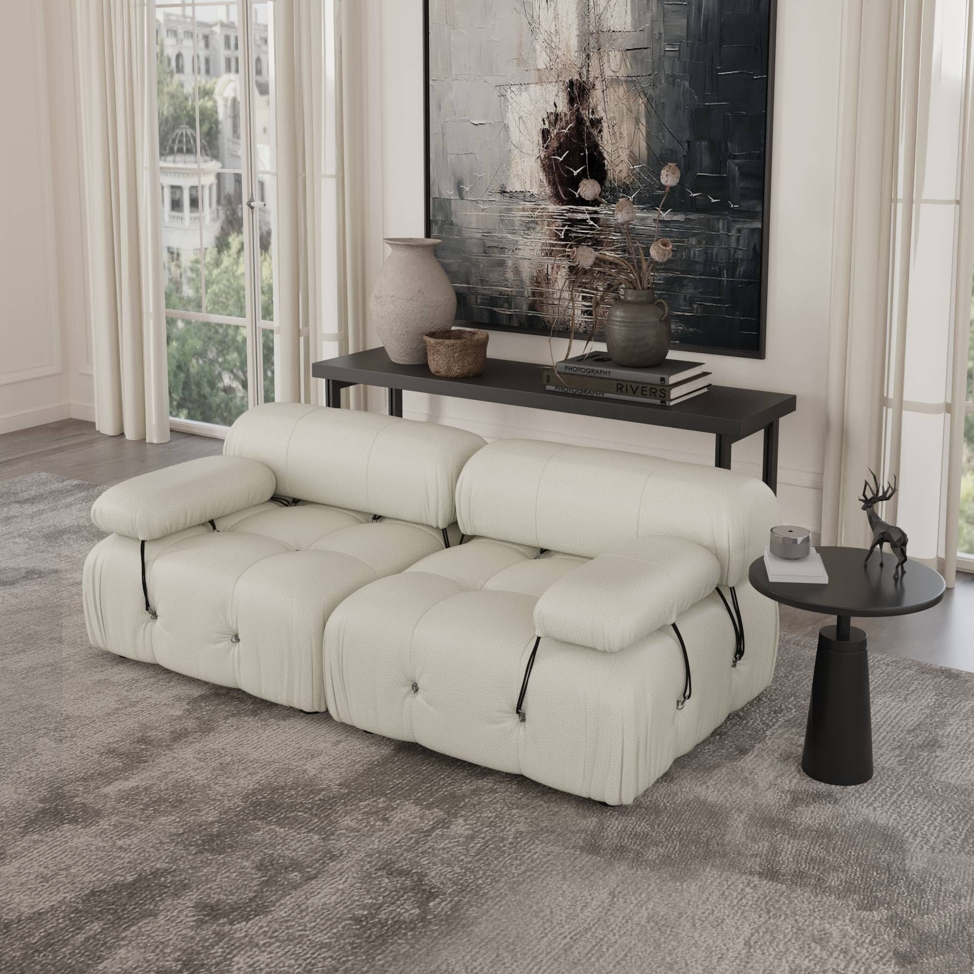 Crenus - Lusso 69.3" Loveseat Leather Sectional Sofa With Removable Armrests