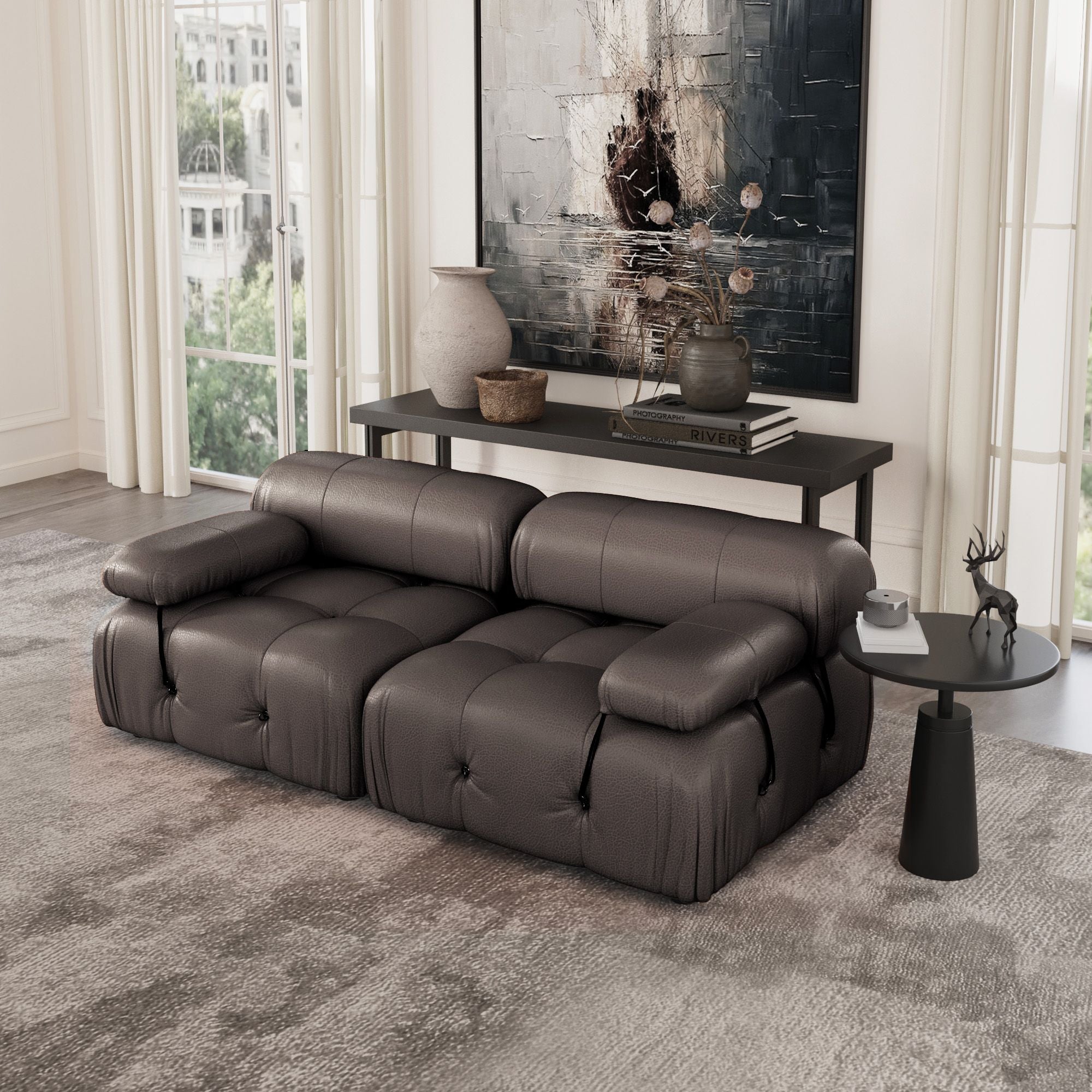 Crenus - Lusso 69.3" Loveseat Leather Sectional Sofa With Removable Armrests