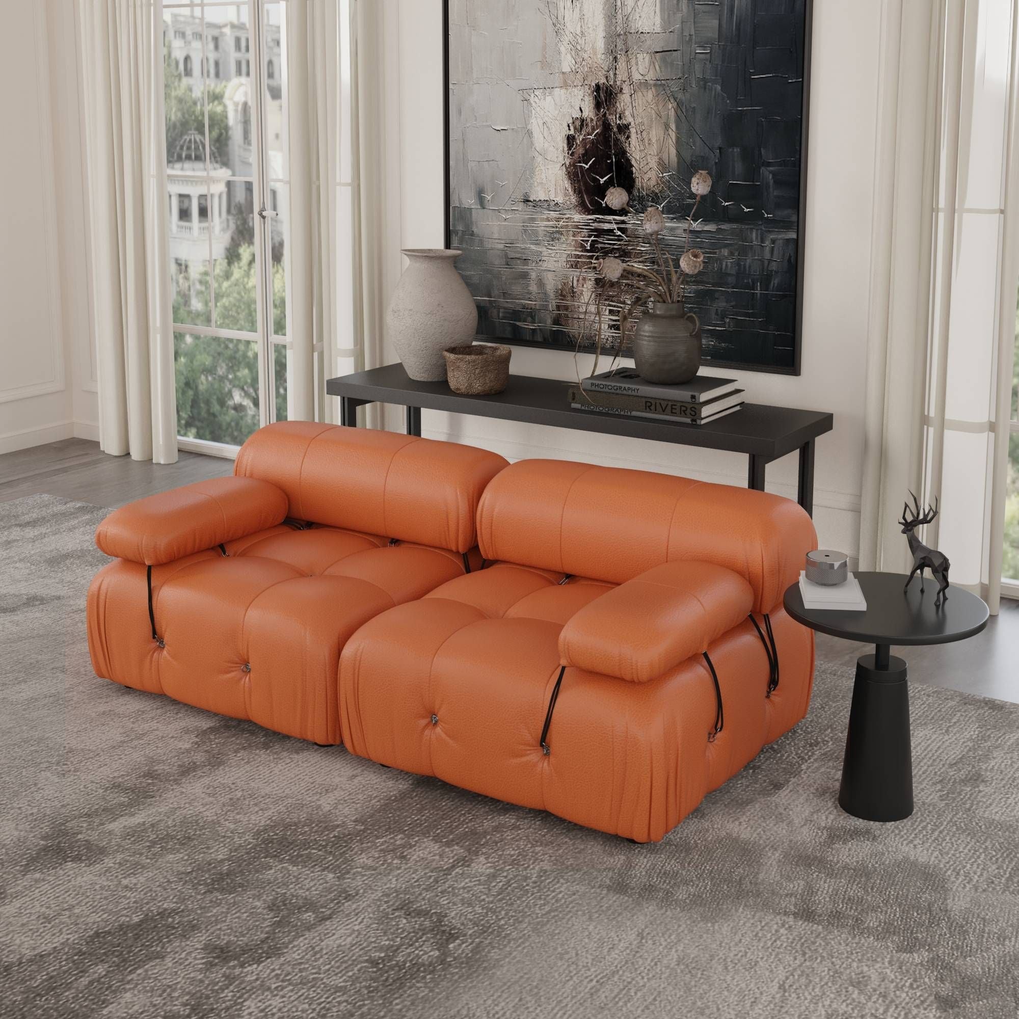 Crenus - Lusso 69.3" Loveseat Leather Sectional Sofa With Removable Armrests