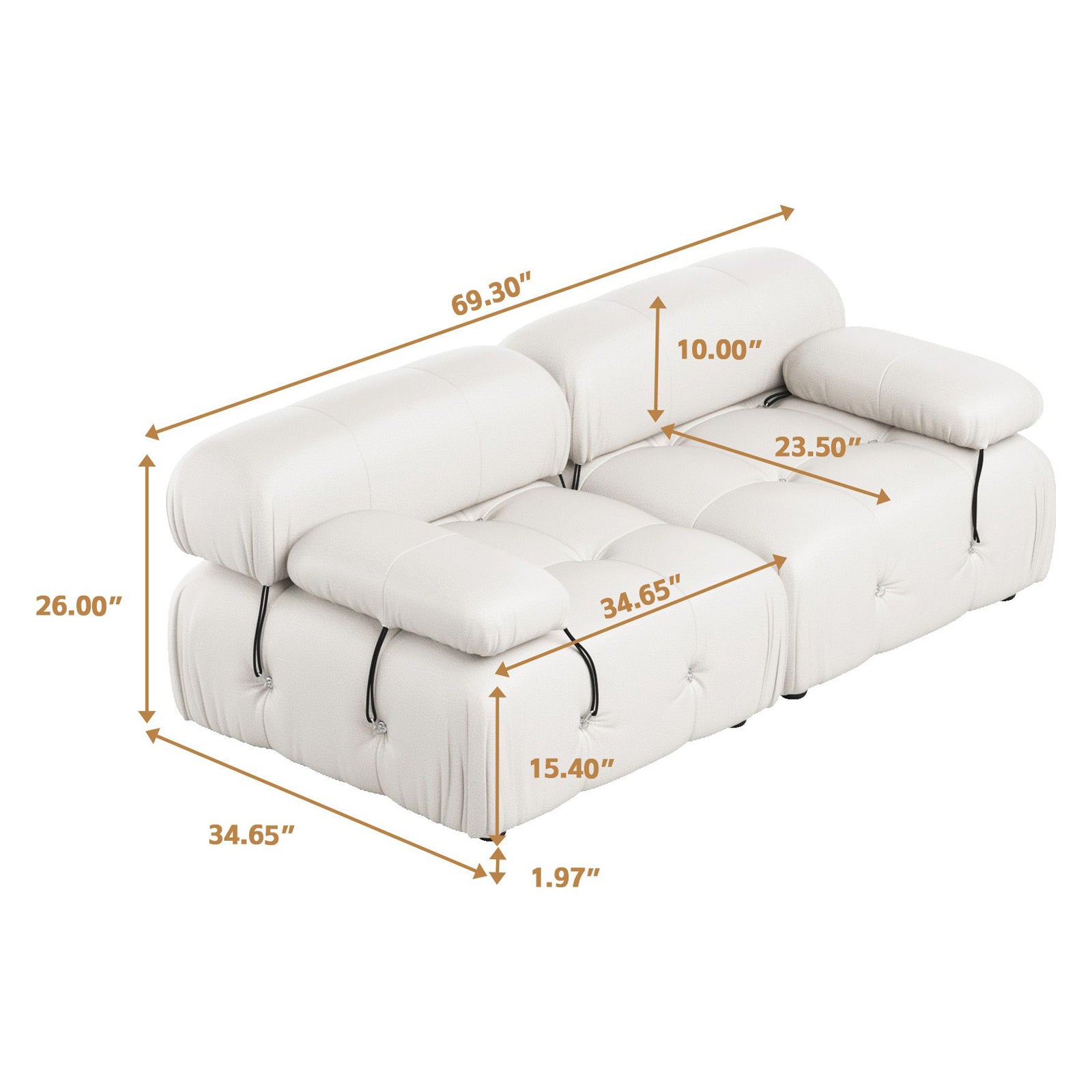 Crenus - Lusso 69.3" Loveseat Leather Sectional Sofa With Removable Armrests