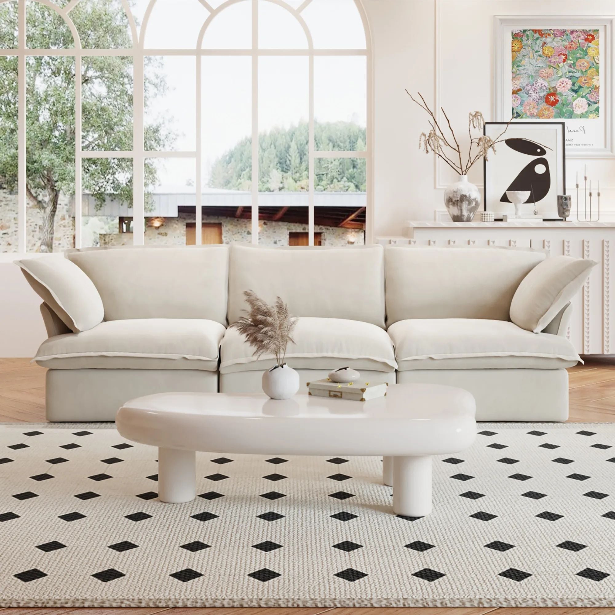 Crenus - Softspot 122.82" Sectional Sofa 3-Seater with Sofa Cover
